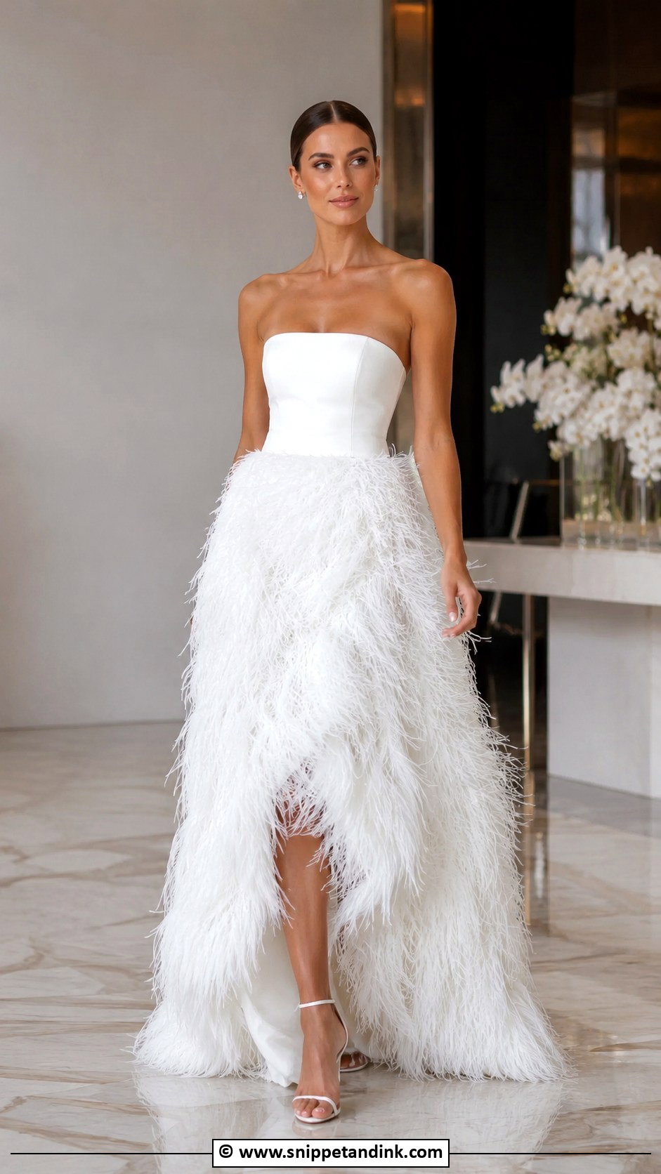Feather Wedding Dress With Strapless Neckline - Snippet and Ink - 30 Extravagant Wedding Dresses