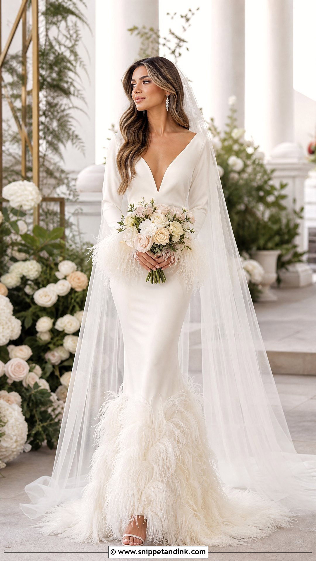 Feather Wedding Dress With Veil - Snippet and Ink - 25 Feather Wedding Dress Ideas
