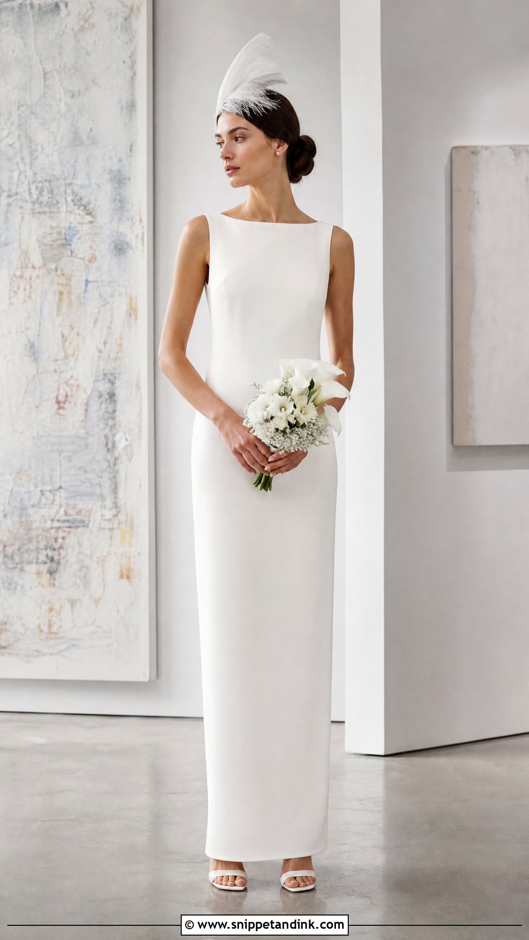Feather Wedding Headpiece With Minimalist Gown - Snippet and Ink - 20 Wedding Head Pieces Ideas
