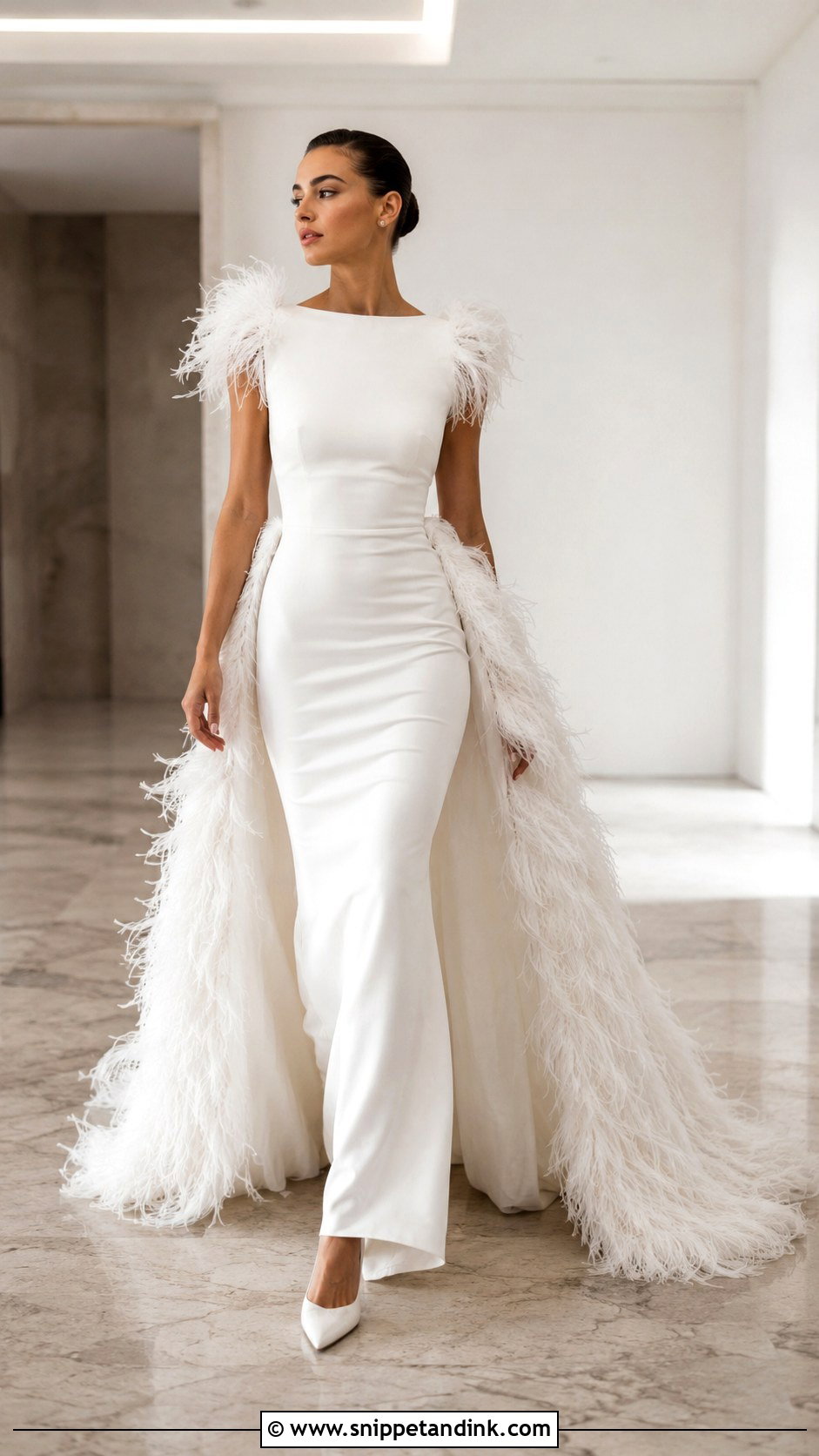 Feathered Wedding Dress With Train - Snippet and Ink - 20 Dramatic Wedding Dresses