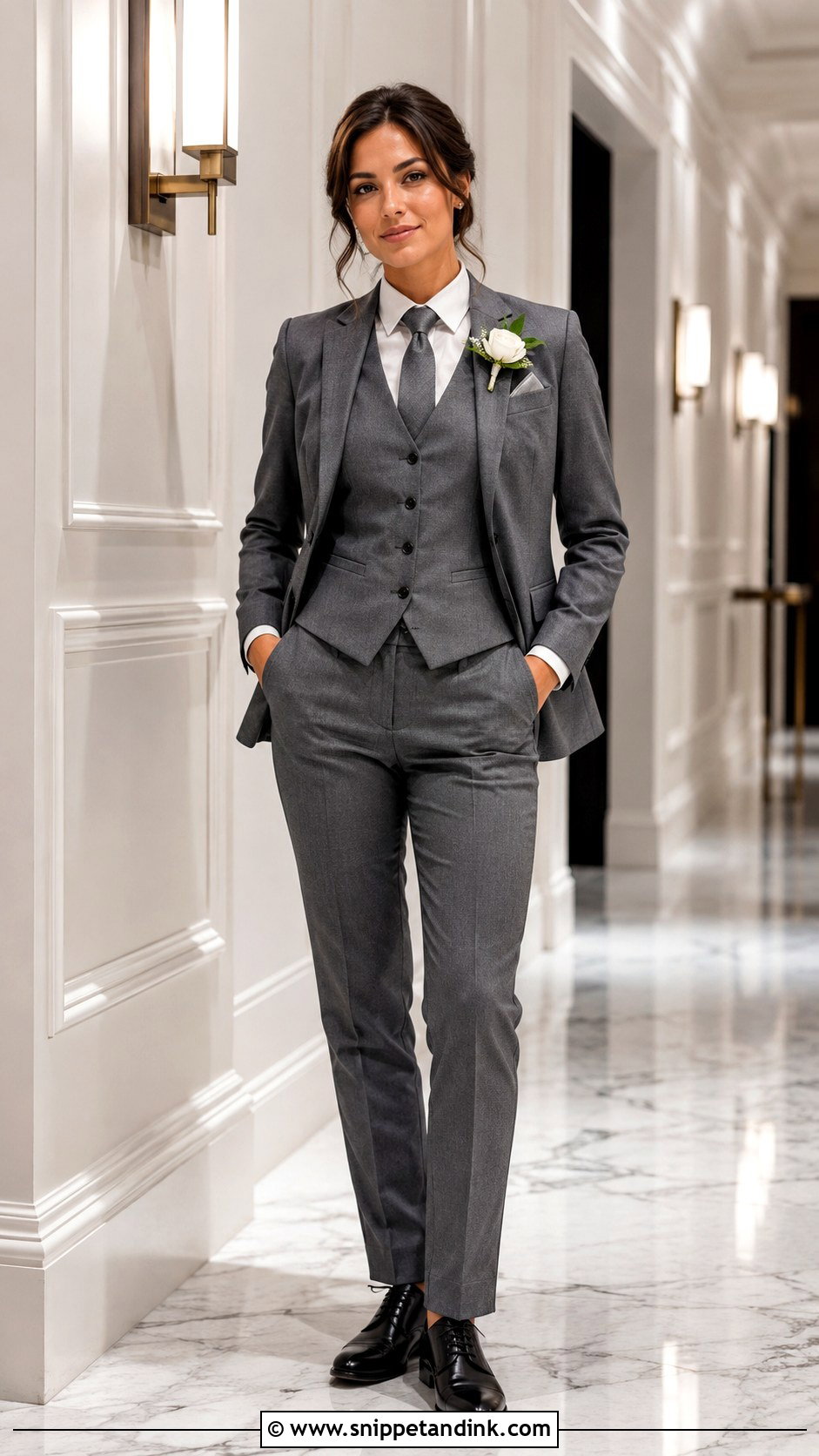 Female Groomsman Gray Three Piece Suit - Snippet and Ink - 20 Female Groomsman Attire Ideas