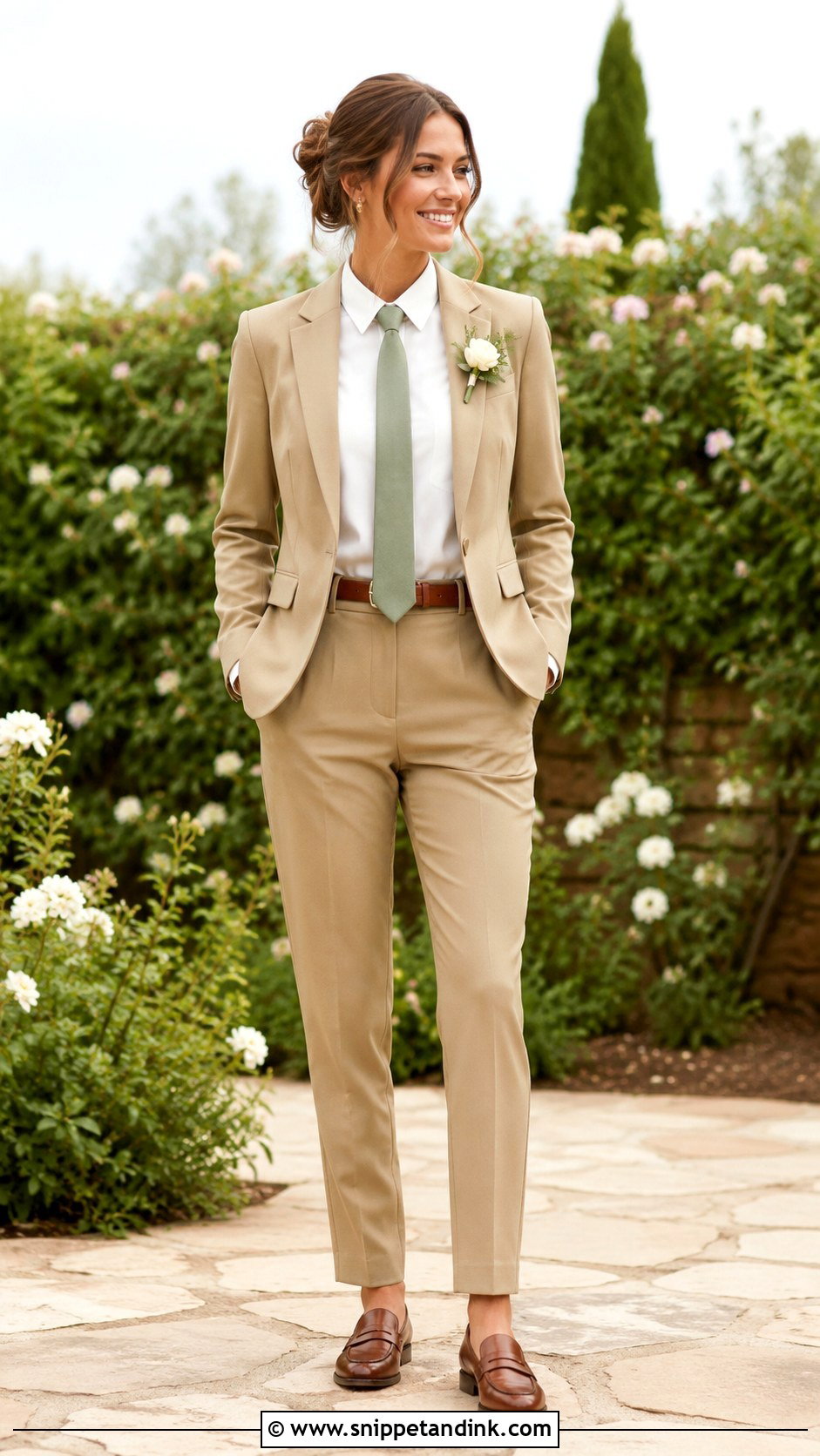 Female Groomsman Tan Suit - Snippet and Ink - 20 Female Groomsman Attire Ideas