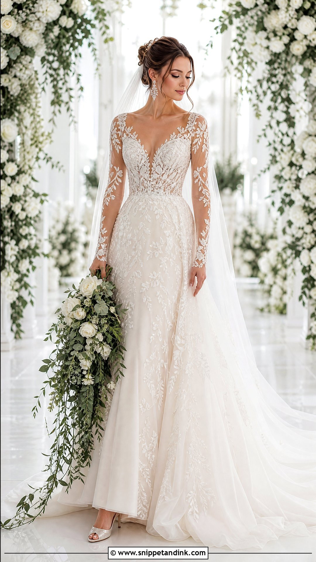 Feyre Sheer Sleeve Wedding Dress - Snippet and Ink - 25 Feyre Wedding Dress Ideas