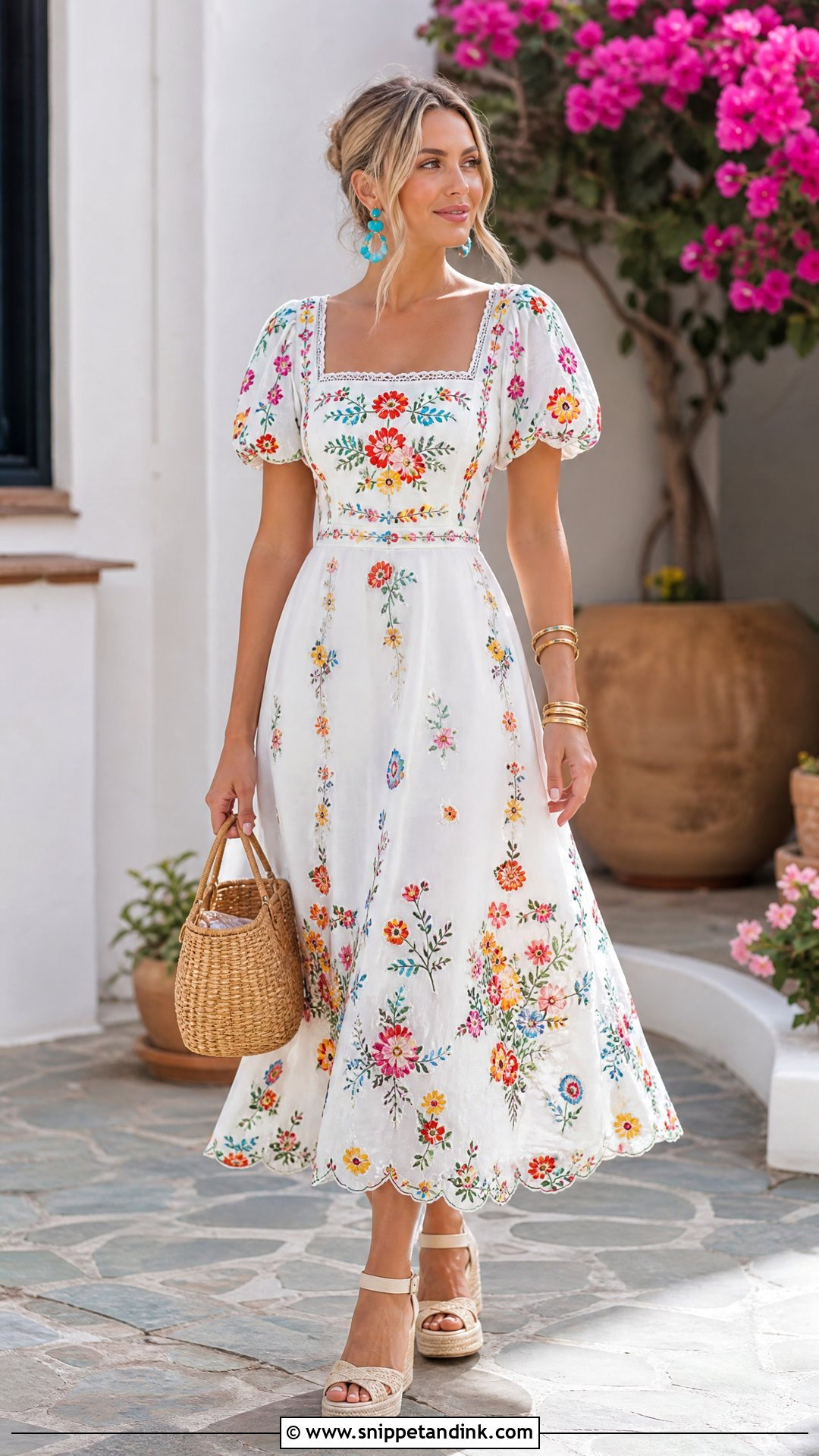 Final Fiesta White Embroidered Midi Dress Outfit - Snippet and Ink - 20 Final Fiesta Bachelorette Party Outfit Ideas