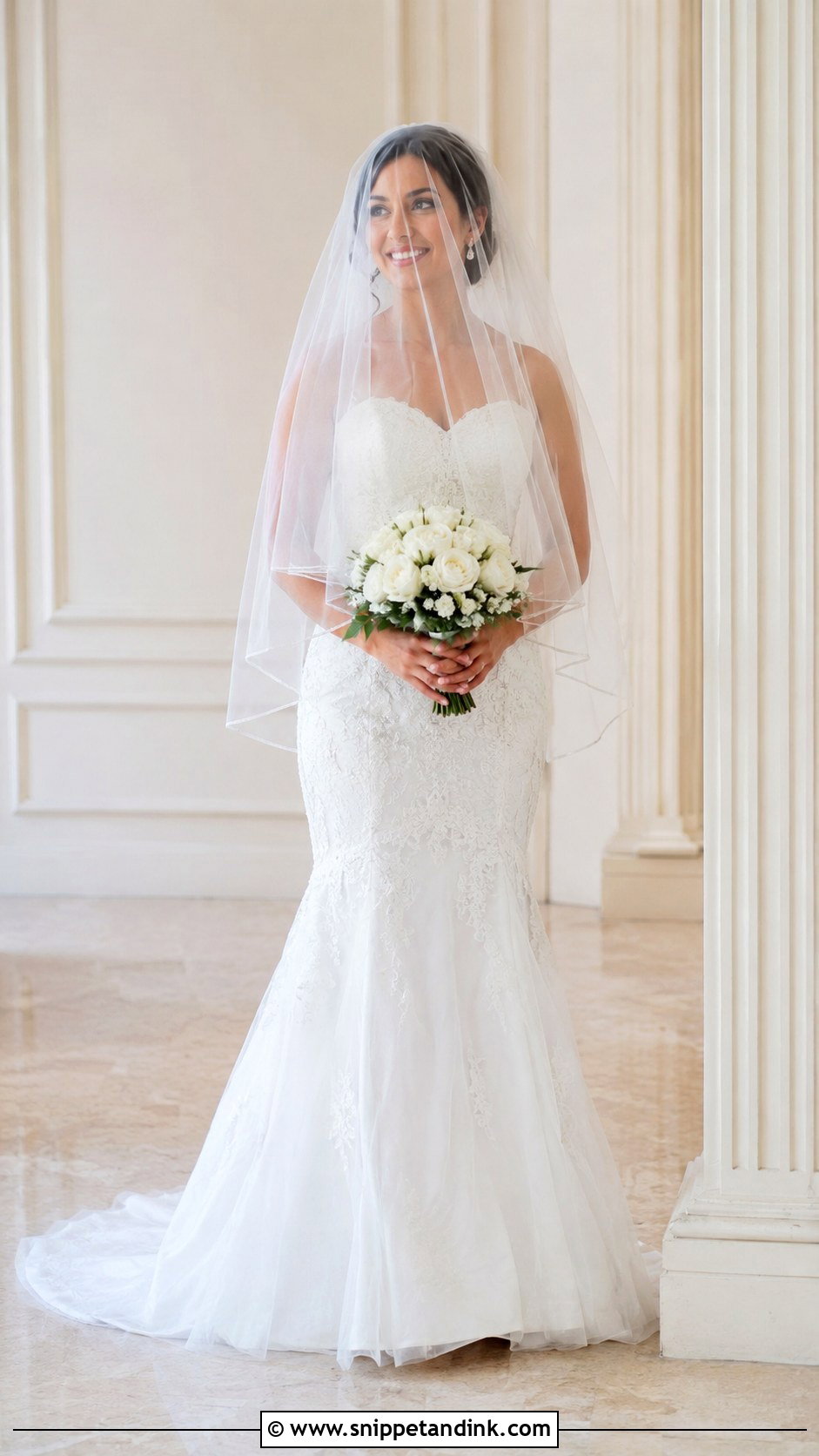 Fingertip Veil With Face Blusher And Fit And Flare Dress - Snippet and Ink - 25 Veil Covering Face Ideas