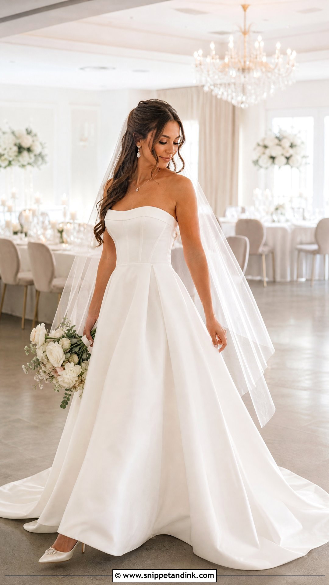 Fingertip Veil With Strapless Wedding Dress - Snippet and Ink - 20 Veiled Bride Ideas