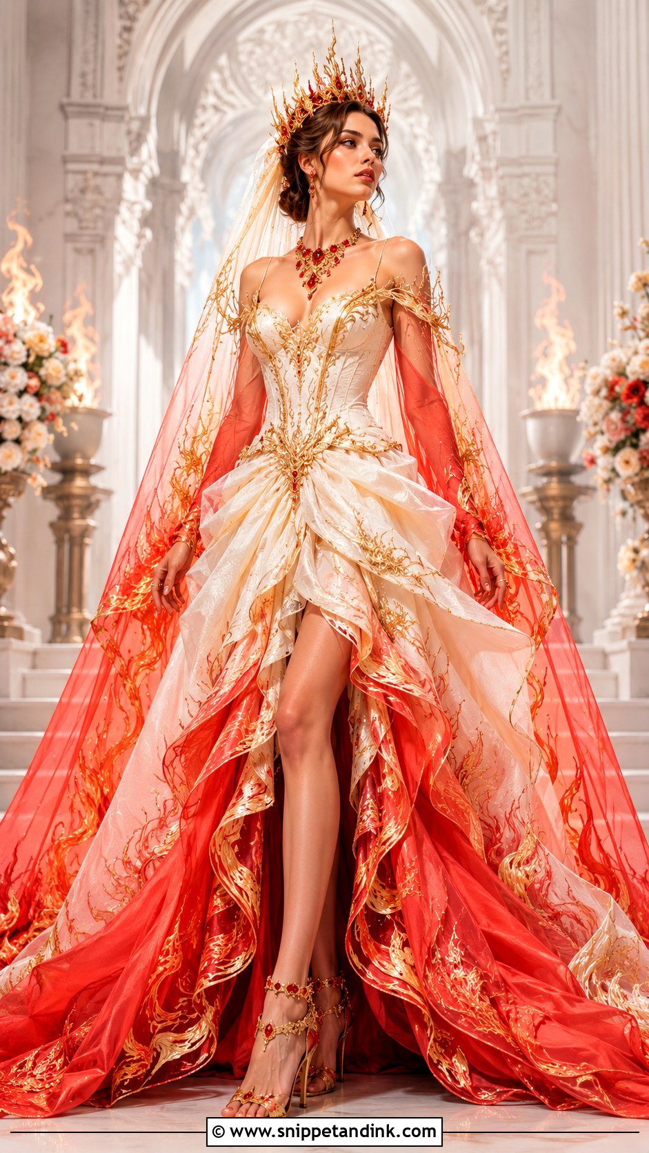 Fire Queen Fantasy Wedding Dress Art - Snippet and Ink - 20 Fantasy Wedding Dress Art Ideas