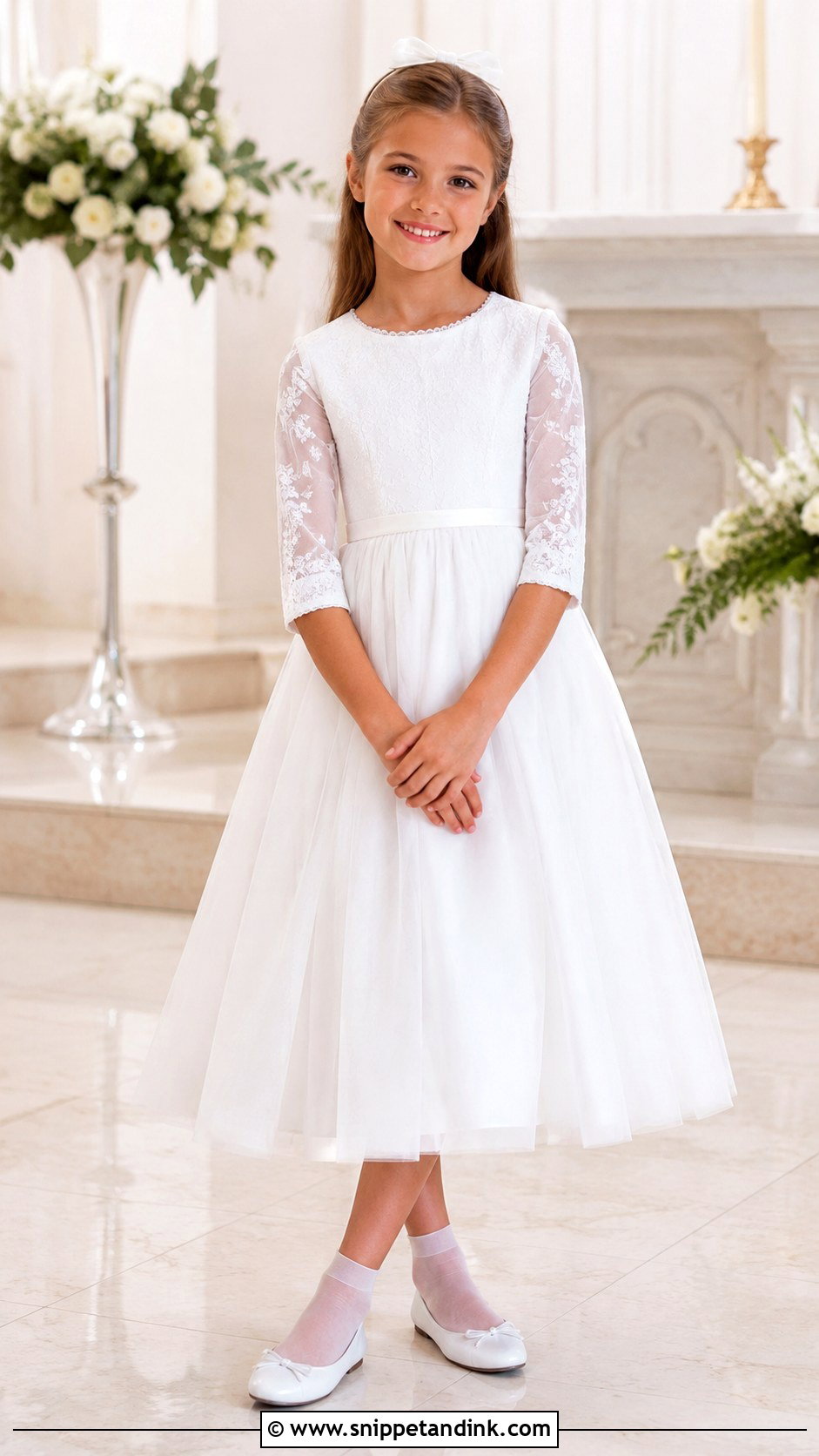 First Communion Dress With Three Quarter Sleeves - Snippet and Ink - 25 First Communion Dresses Catholic Simple