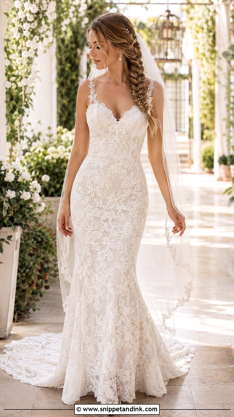 Fishtail Braid With Lace Wedding Dress - Snippet and Ink - 20 Braid Dress Wedding Ideas