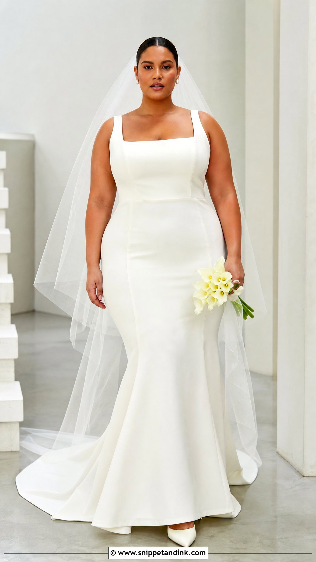 Fit And Flare Crepe Plus Size Wedding Dress - Snippet and Ink - 20 Plus Sized Wedding Dress Ideas