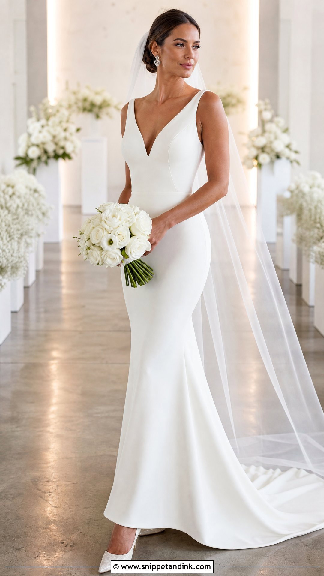 Fit And Flare Crepe Wedding Dress - Snippet and Ink - 20 Simple Minimalist Wedding Dress Ideas