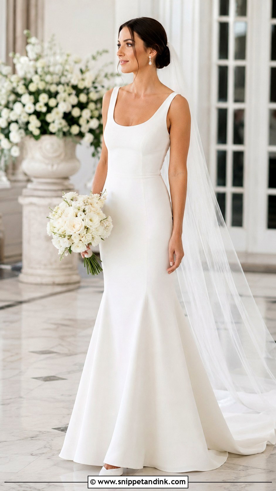Fit And Flare Crepe Wedding Gown - Snippet and Ink - 20 Classy Minimalist Wedding Gown Ideas
