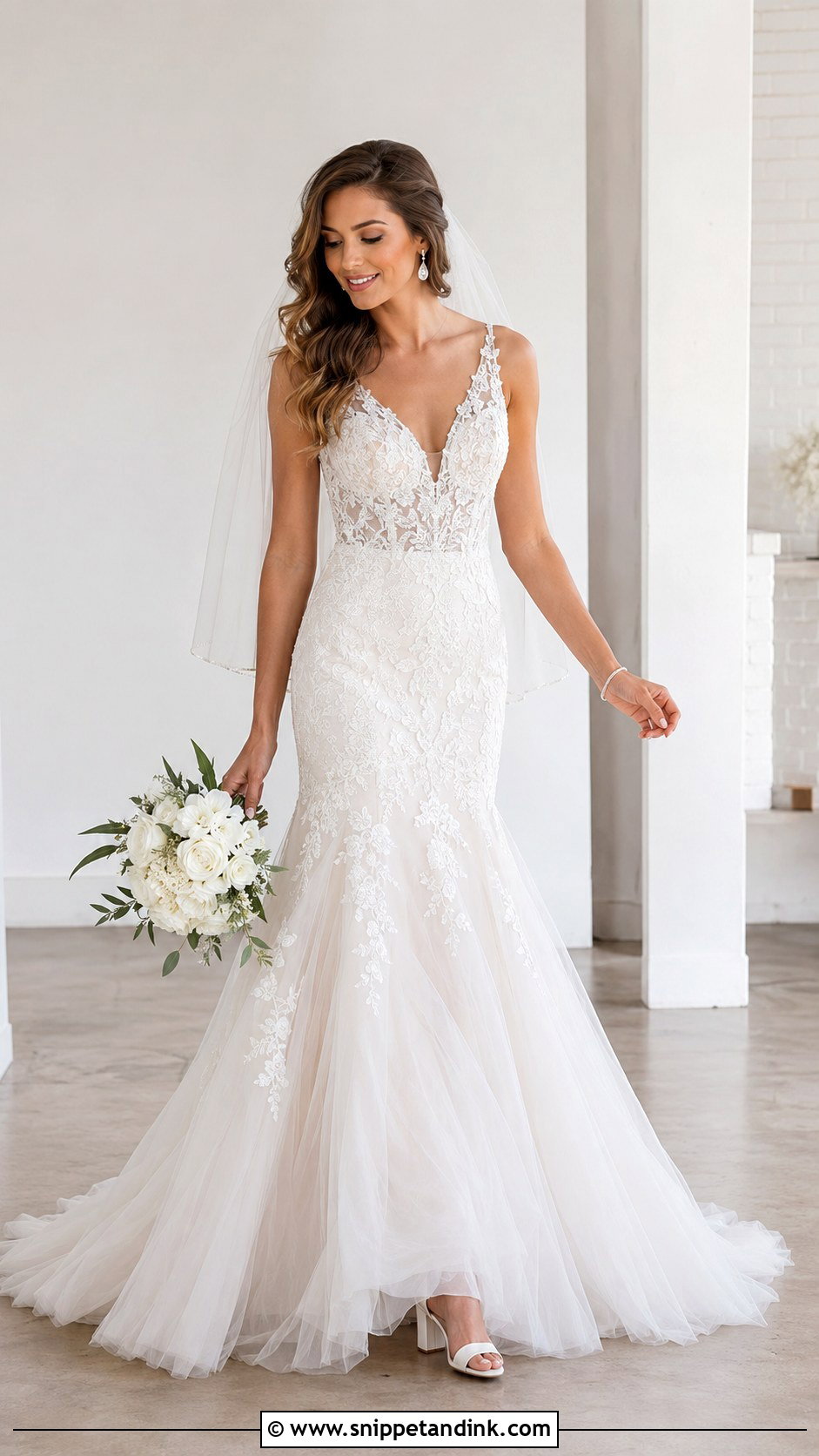 Fit And Flare Lace And Tulle Wedding Dress - Snippet and Ink - 20 Lace and Tulle Wedding Dress Ideas