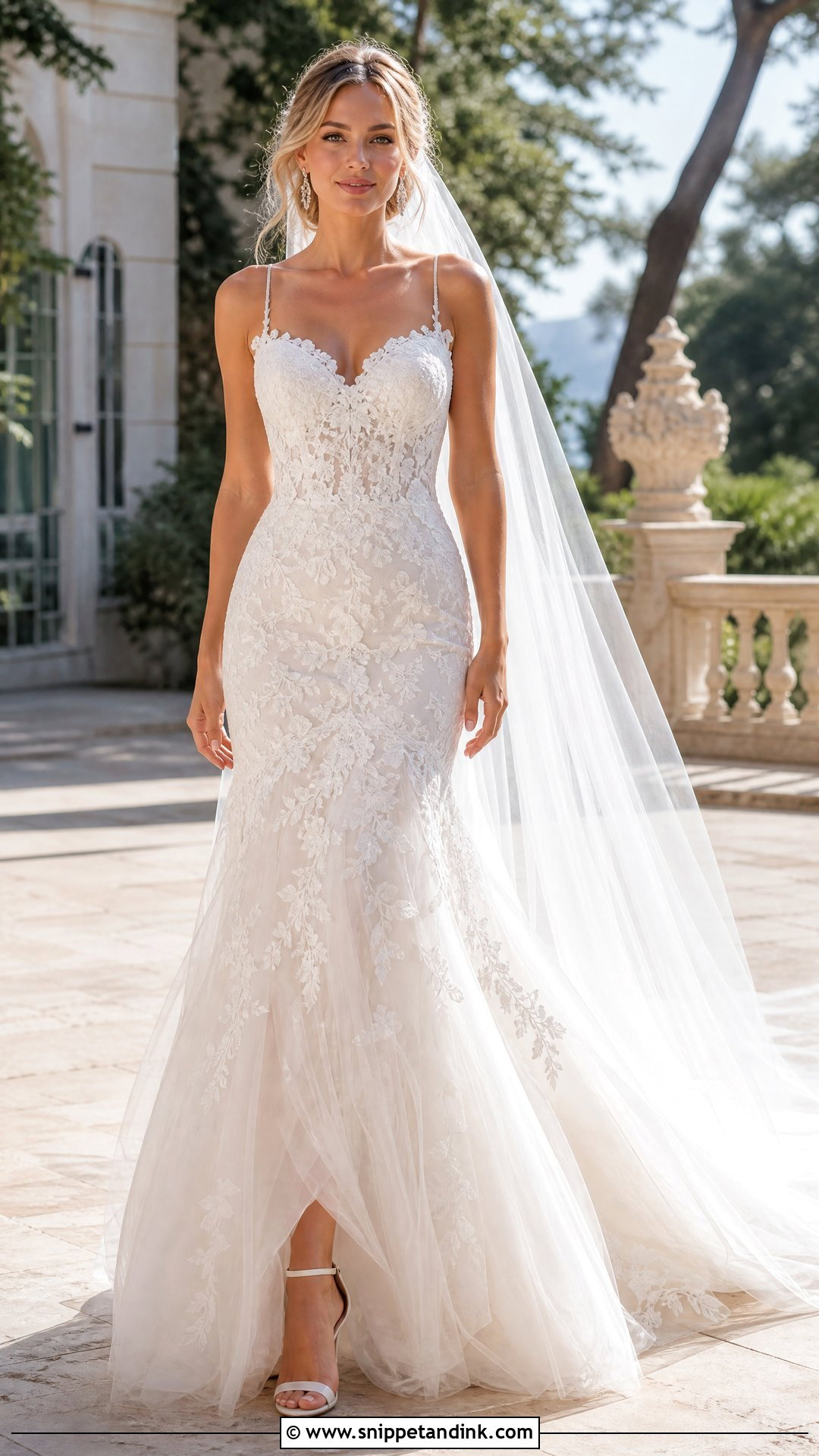 Fit And Flare Lace Applique Wedding Dress - Snippet and Ink - 20 Lace Applique Wedding Dress Ideas