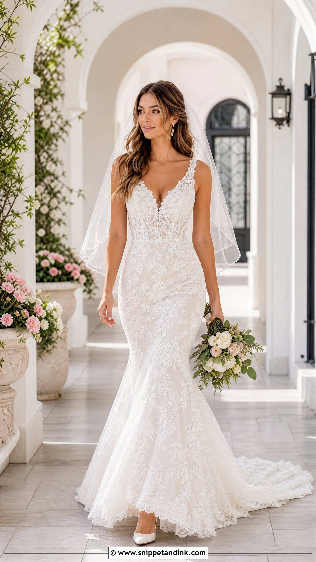 Fit And Flare Lace Bridal Gown - Snippet and Ink - 25 Lace Bridal Gown Ideas