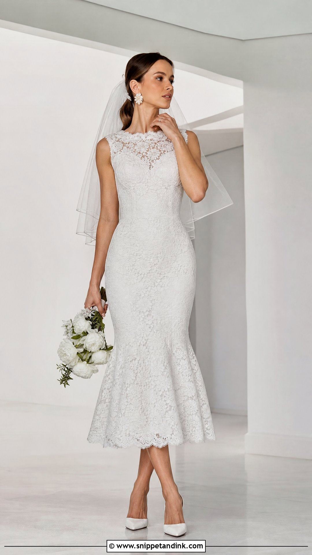 Fit And Flare Lace Tea Length Wedding Dress - Snippet and Ink - 20 Tea Length Wedding Dresses Lace