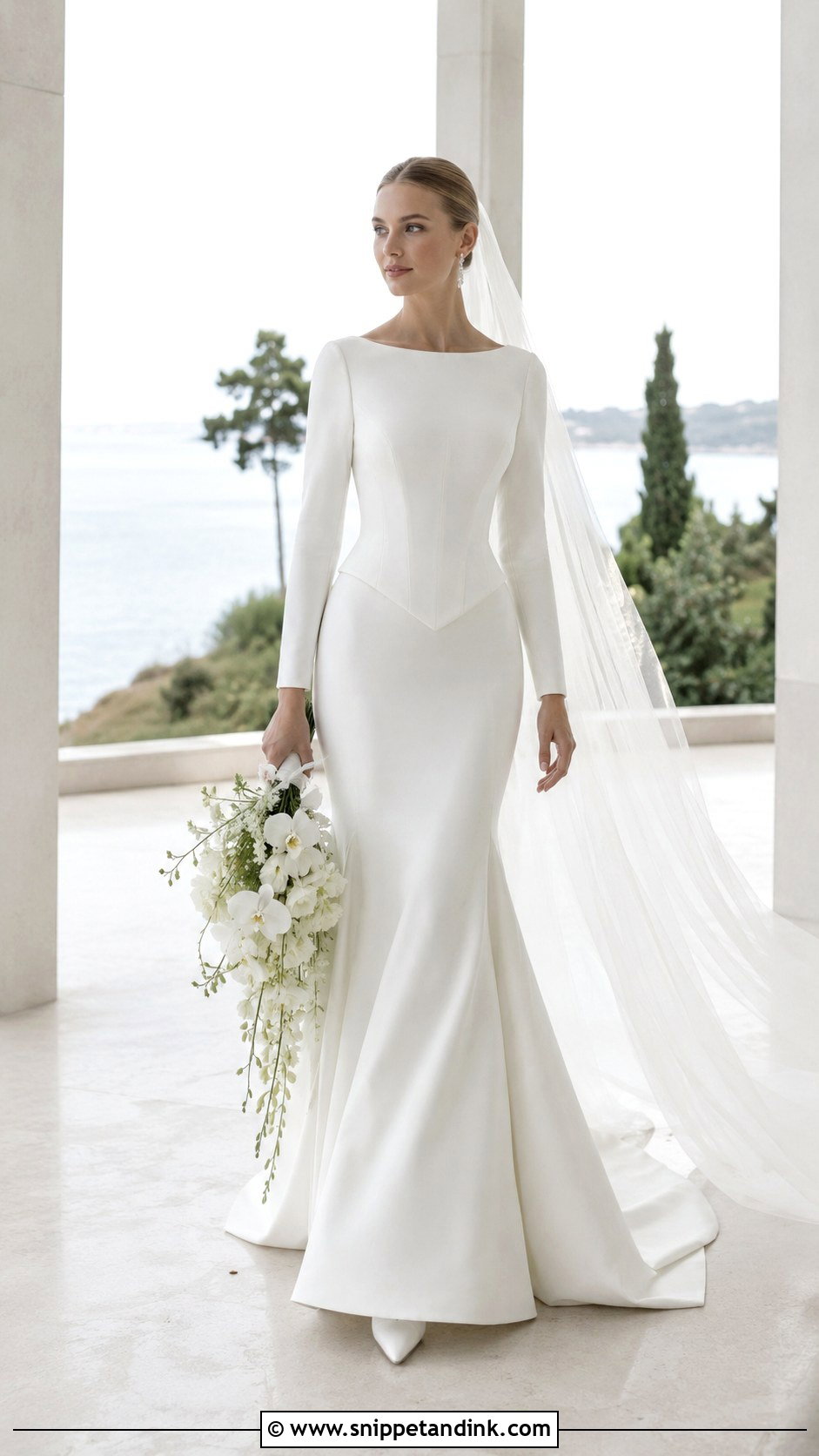Fit And Flare Long Sleeve Basque Waist Wedding Dress - Snippet and Ink - 20 Long Sleeve Basque Waist Wedding Dress Ideas