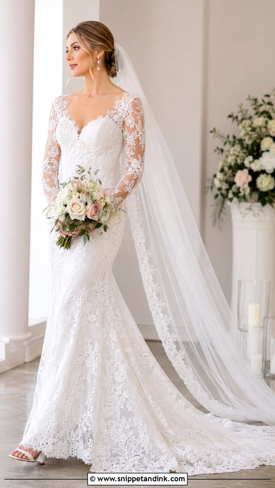 Fit And Flare Long Sleeve Lace Wedding Dress - Snippet and Ink - 20 Long Sleeve Lace Wedding Dresses