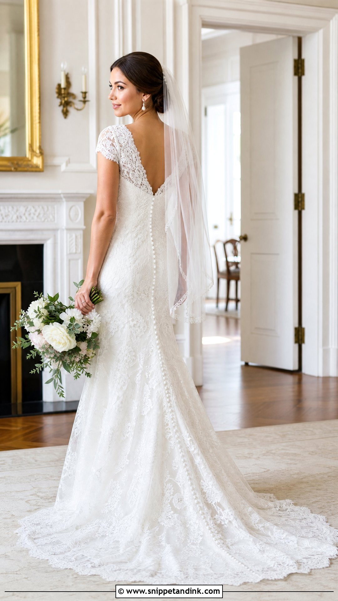Fit And Flare Short Sleeve Lace Wedding Dress - Snippet and Ink - 20 Short Sleeve Lace Wedding Dress Ideas