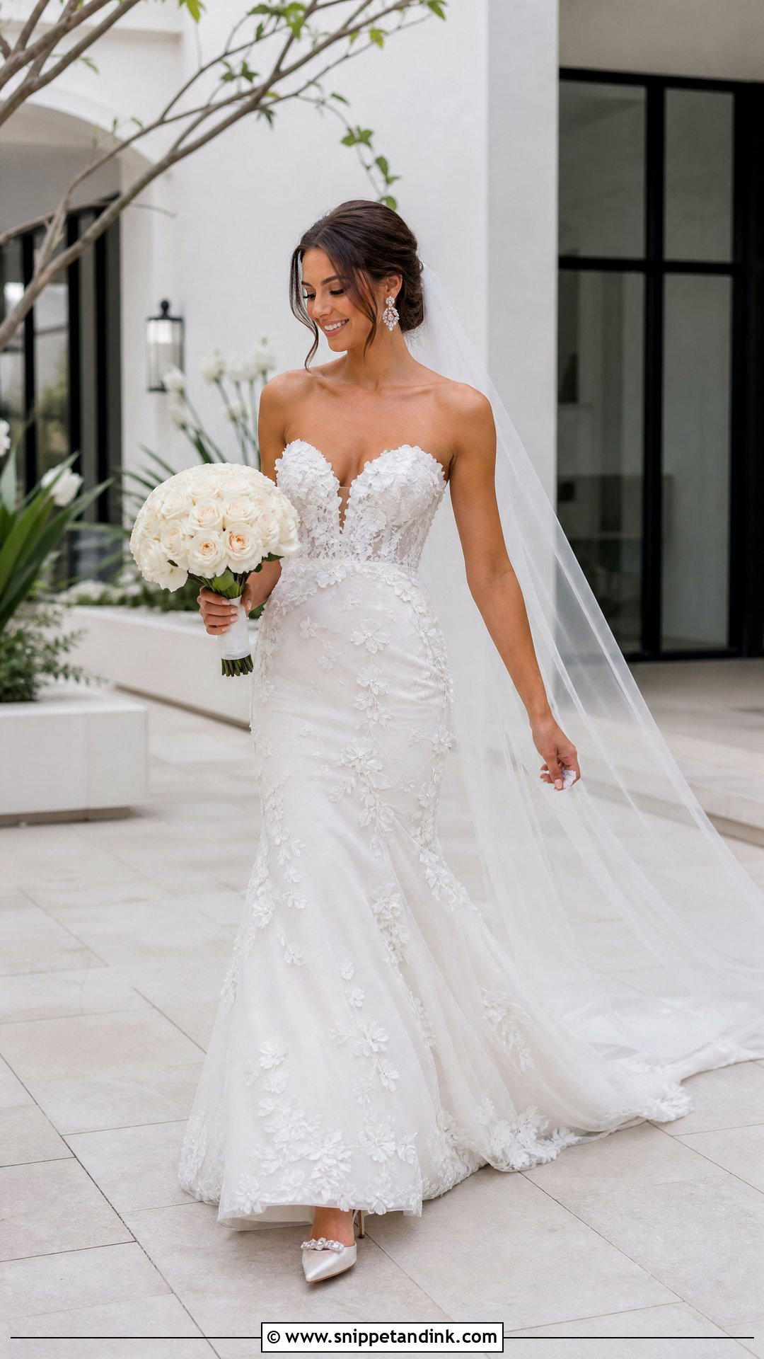 Fit And Flare Wedding Dress With 3D Flowers - Snippet and Ink - 20 Wedding Dress 3d Flowers