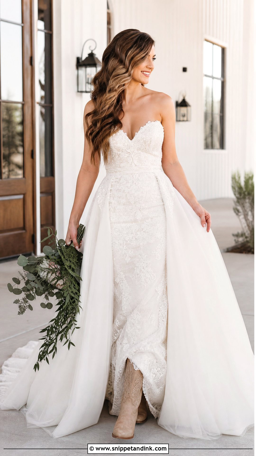 Fit And Flare Wedding Dress With Cowboy Boots - Snippet and Ink - 20 Wedding Dresses with Cowboy Boots