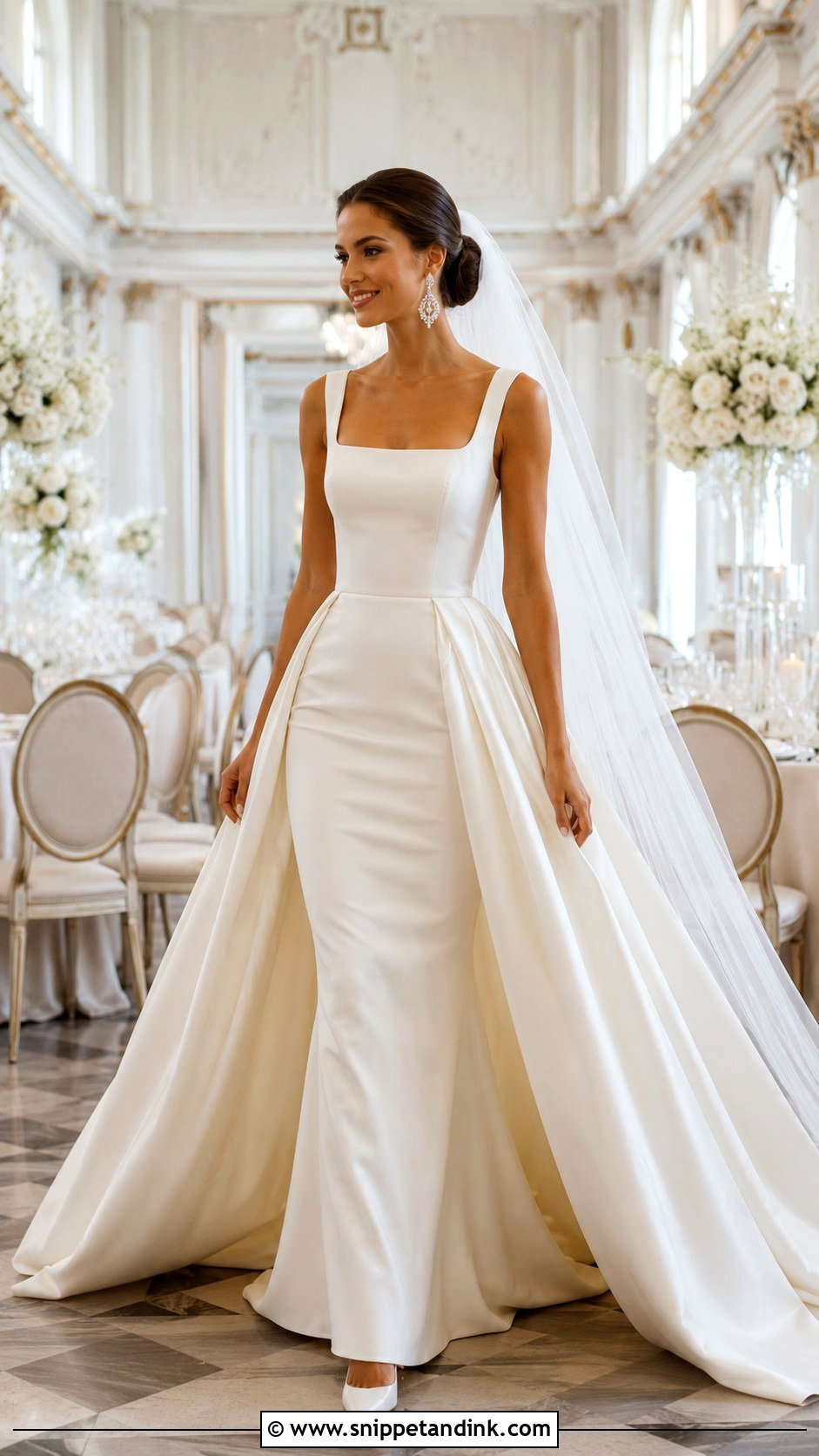 Fit And Flare Wedding Dress With Detachable Overskirt - Snippet and Ink - 20 Flared Wedding Dress Ideas