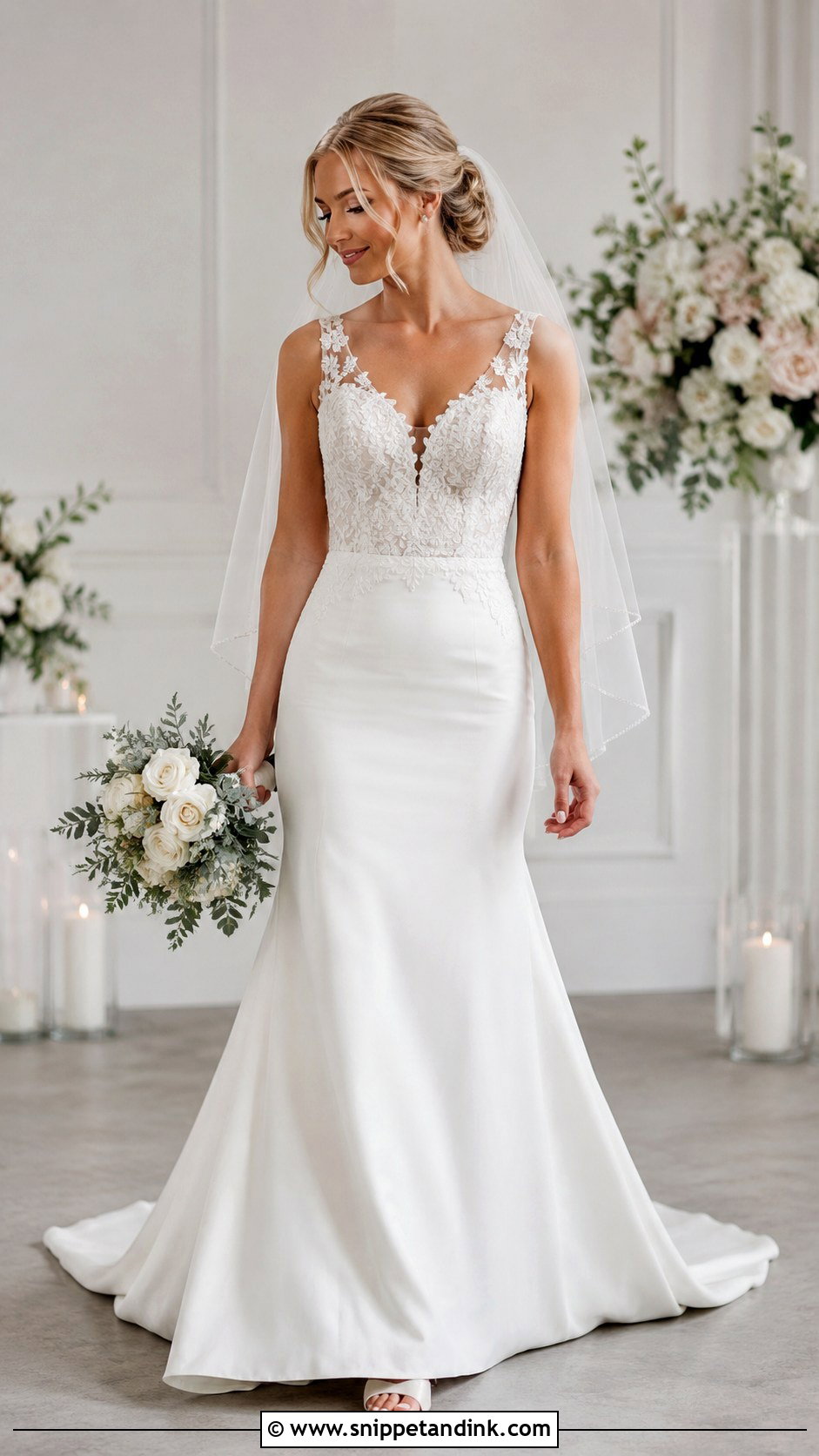 Fit And Flare Wedding Dress With Lace Bodice - Snippet and Ink - 25 Hourglass Wedding Dress Ideas