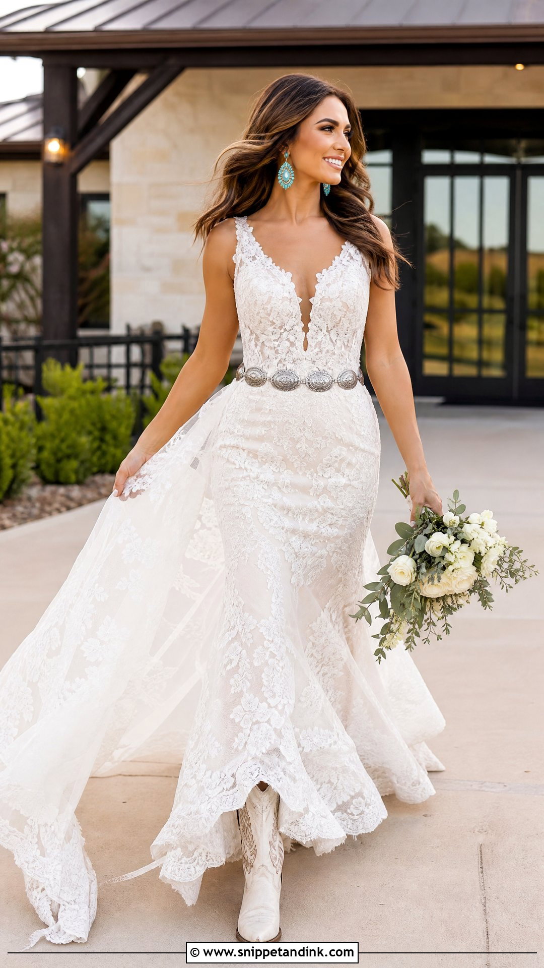 Fit And Flare Western Lace Wedding Dress - Snippet and Ink - 20 Western Lace Wedding Dress Ideas