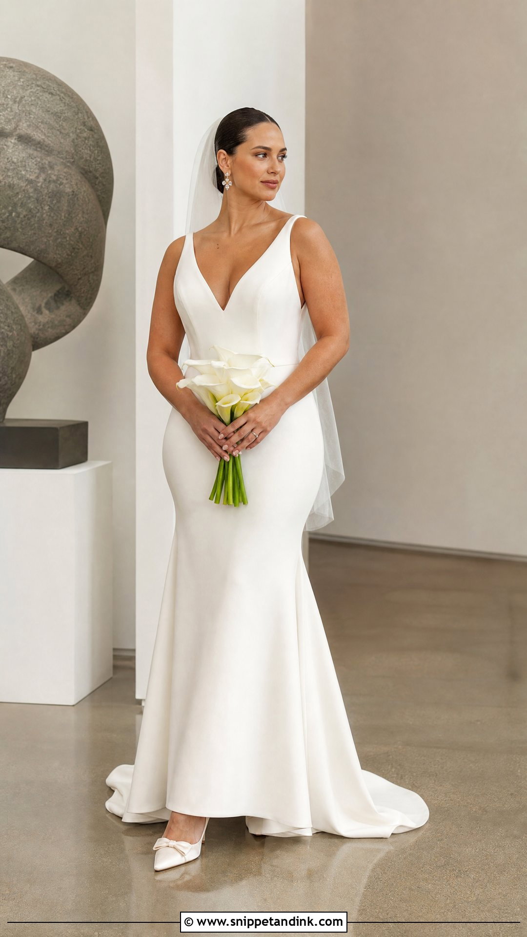 Fit and Flare Crepe Wedding Dress - Snippet and Ink - 25 Wedding Dress Curvy Bride Ideas