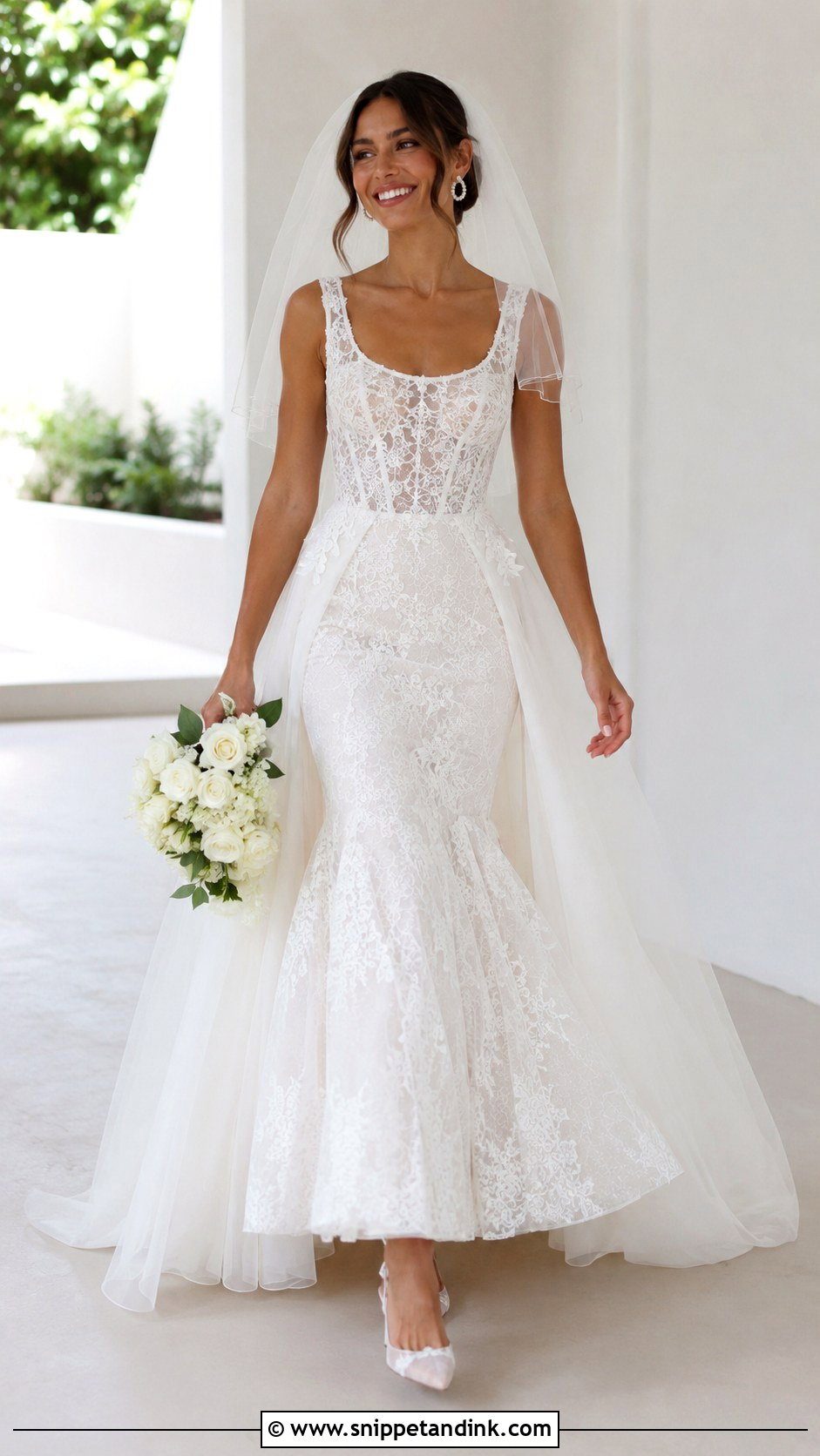 Fit and Flare Lace Corset Wedding Dress - Snippet and Ink - 20 Lace Corset Wedding Dresses