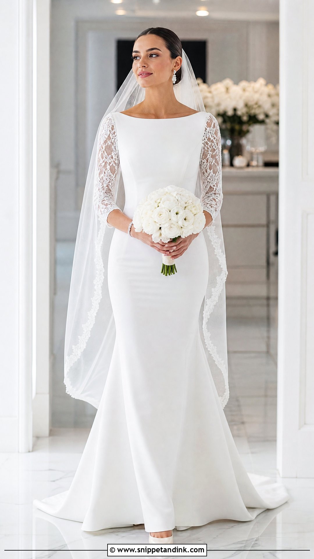 Fit and Flare Wedding Dress With Three Quarter Sleeves - Snippet and Ink - 20 Wedding Dress for Big Arms Ideas