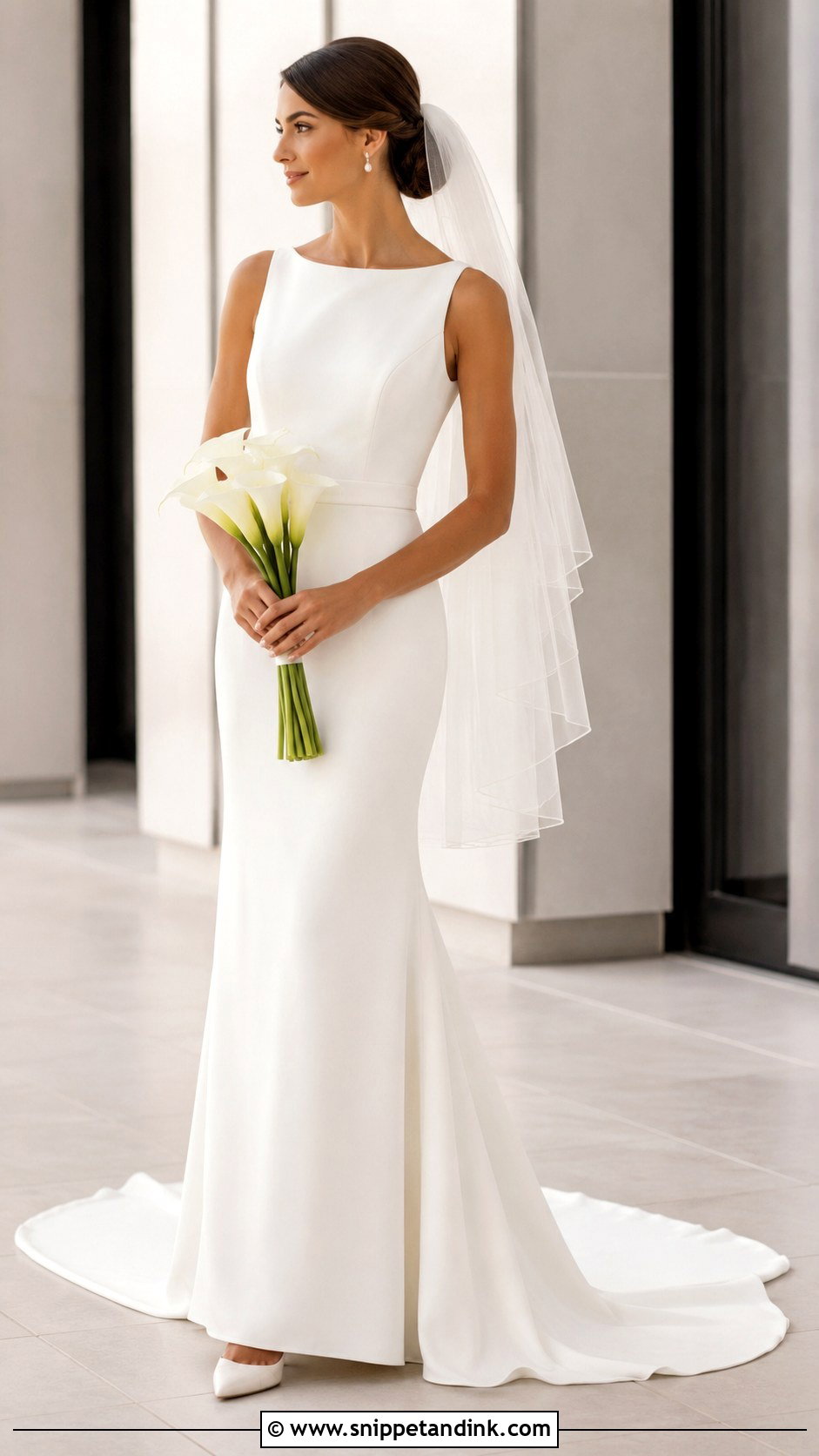 Fitted Crepe Wedding Dress With Sweep Train - Snippet and Ink - 20 Fitted Wedding Dress with Train Ideas