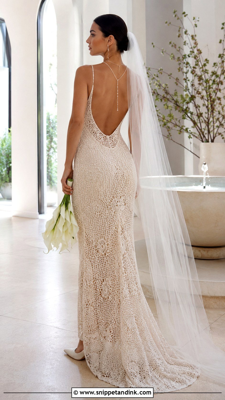 Fitted Crochet Wedding Dress With Low Back - Snippet and Ink - 20 Crochet Wedding Dresses