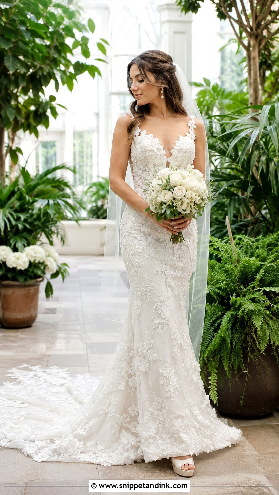 Fitted Floral Applique Wedding Dress With Train - Snippet and Ink - 20 Fitted Wedding Dress with Train Ideas