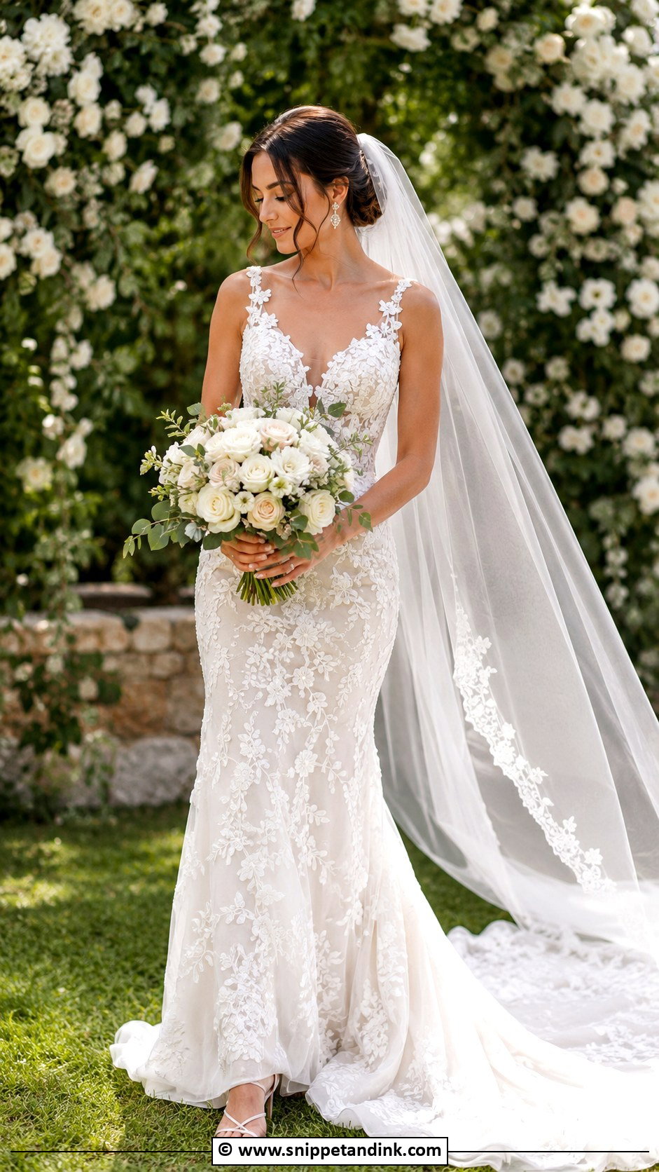 Fitted Floral Applique Wedding Dress - Snippet and Ink - 30 Fitted Wedding Dress Ideas