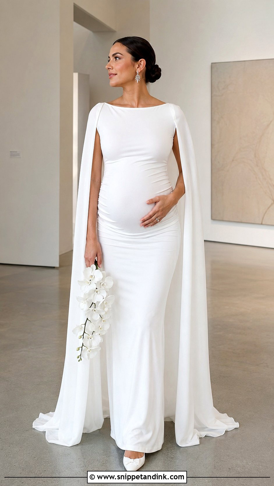 Fitted Jersey Maternity Wedding Dress With Cape Veil - Snippet and Ink - 20 Maternity Wedding Dresses Pregnant Brides