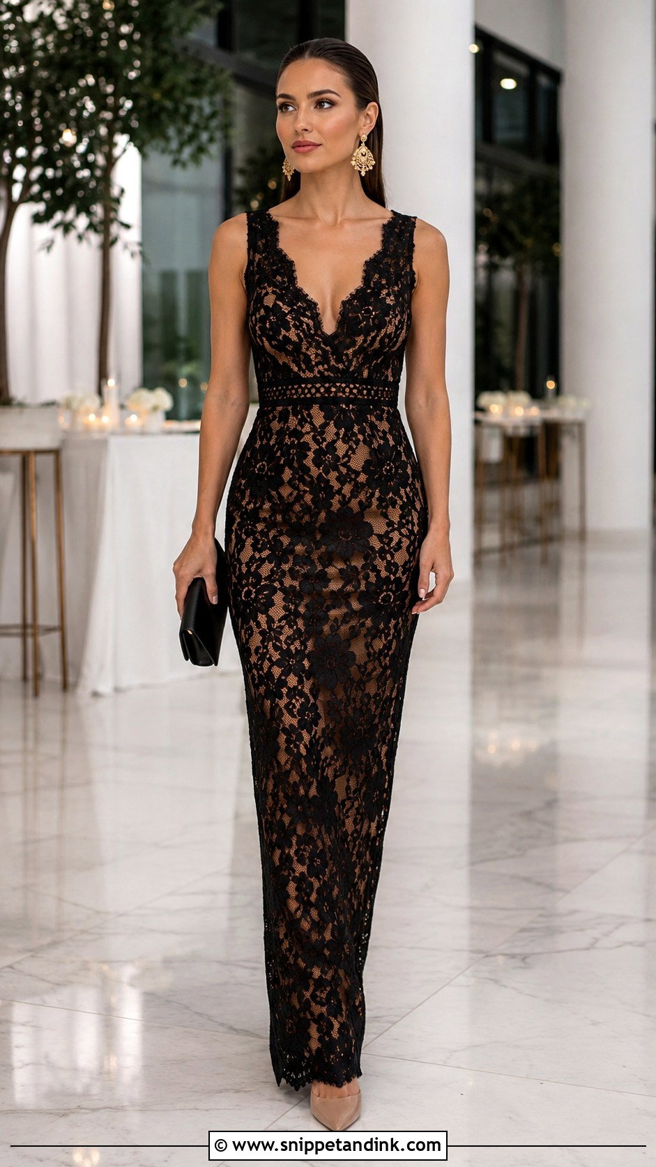 Fitted Lace Gown With Nude Underlay - Snippet and Ink - 20 Fitted Lace Gown Styles