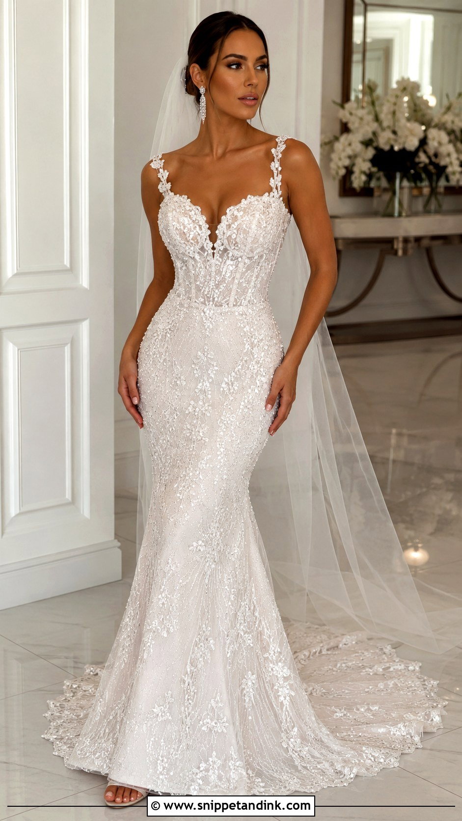 Fitted Lace Wedding Dress With Beaded Applique - Snippet and Ink - 25 Fitted Lace Wedding Dress Ideas
