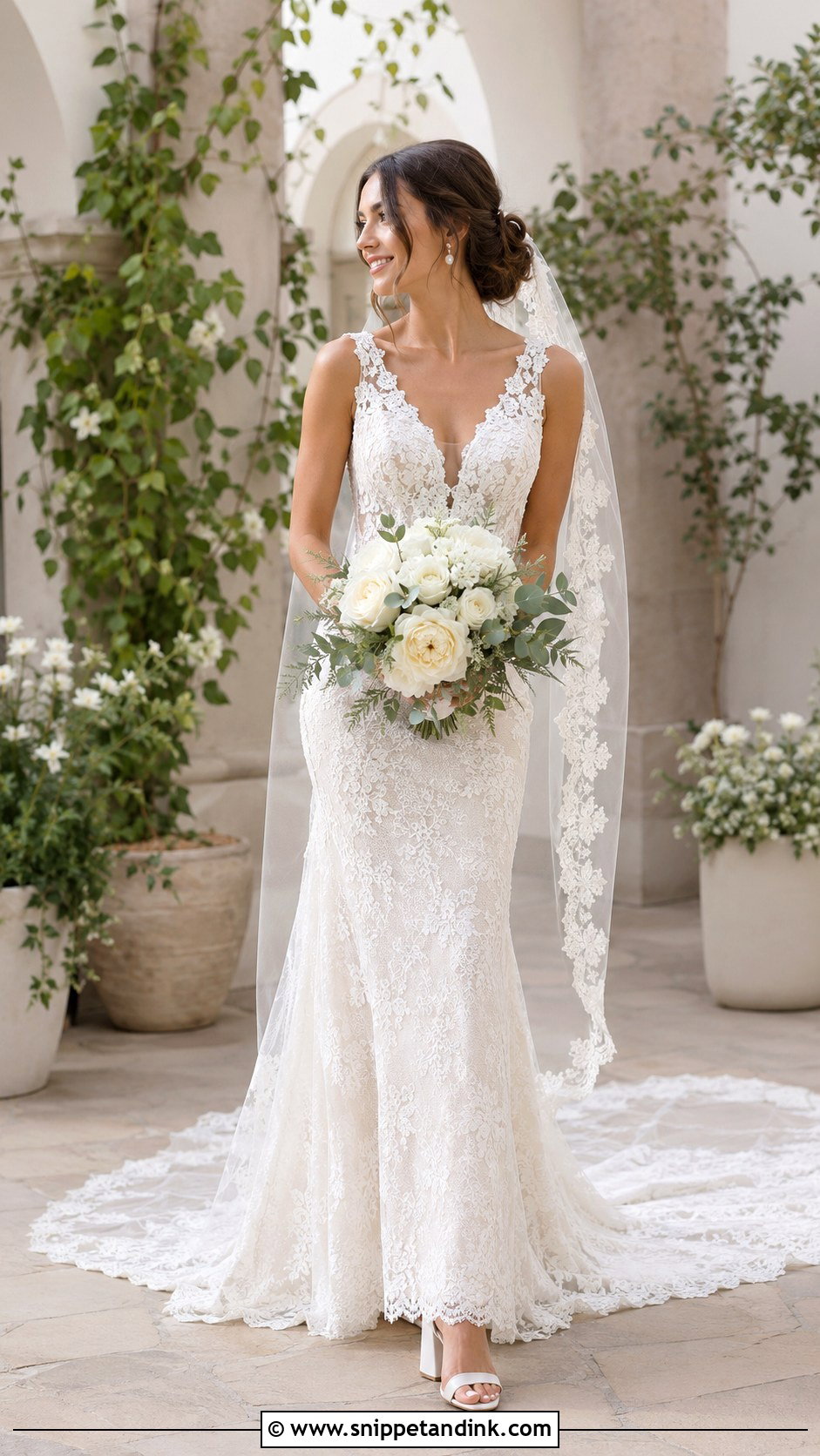 Fitted Lace Wedding Dress With Chapel Train - Snippet and Ink - 20 Fitted Wedding Dress with Train Ideas