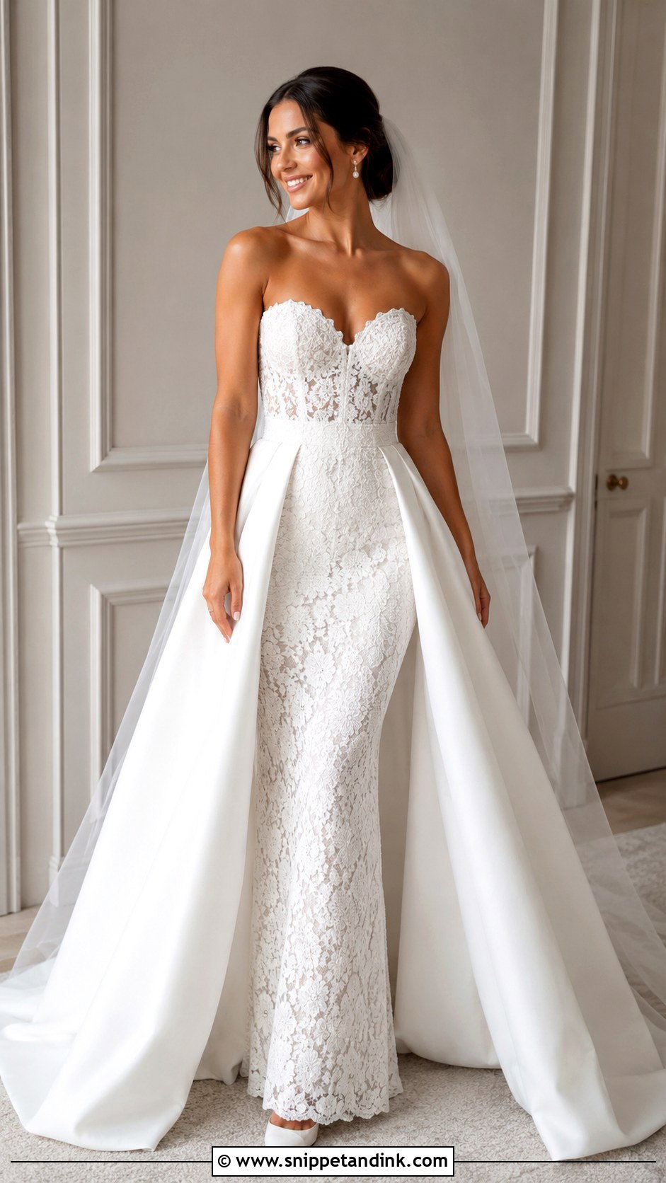 Fitted Lace Wedding Dress With Detachable Overskirt - Snippet and Ink - 25 Fitted Lace Wedding Dress Ideas
