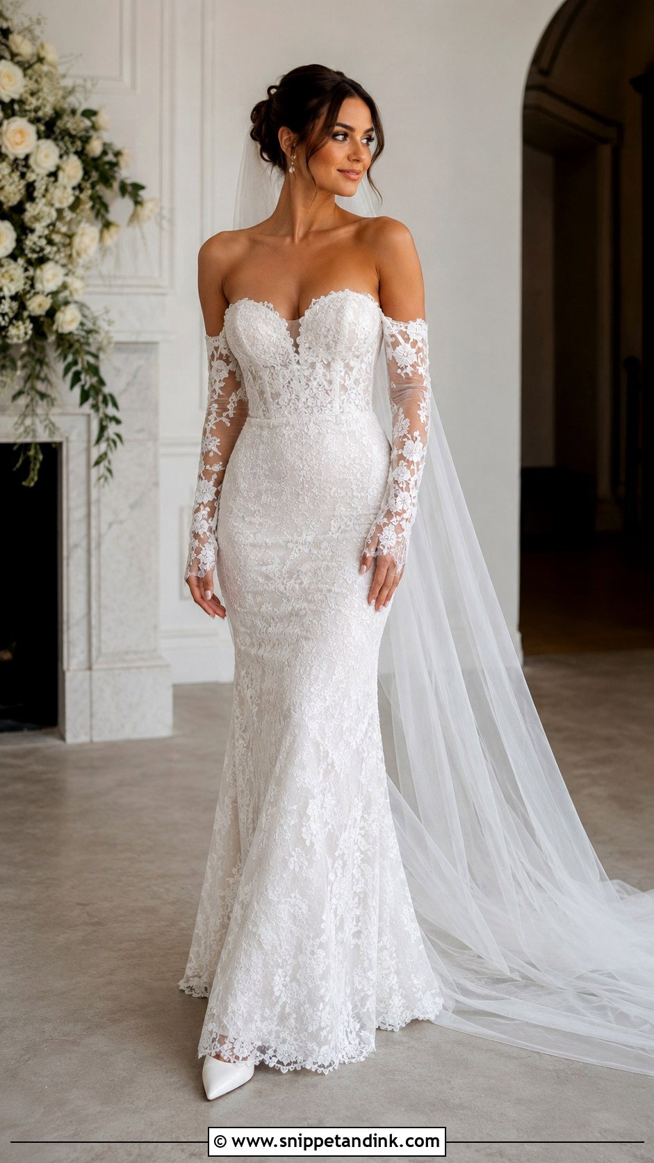 Fitted Lace Wedding Dress With Detachable Sleeves - Snippet and Ink - 25 Fitted Lace Wedding Dress Ideas