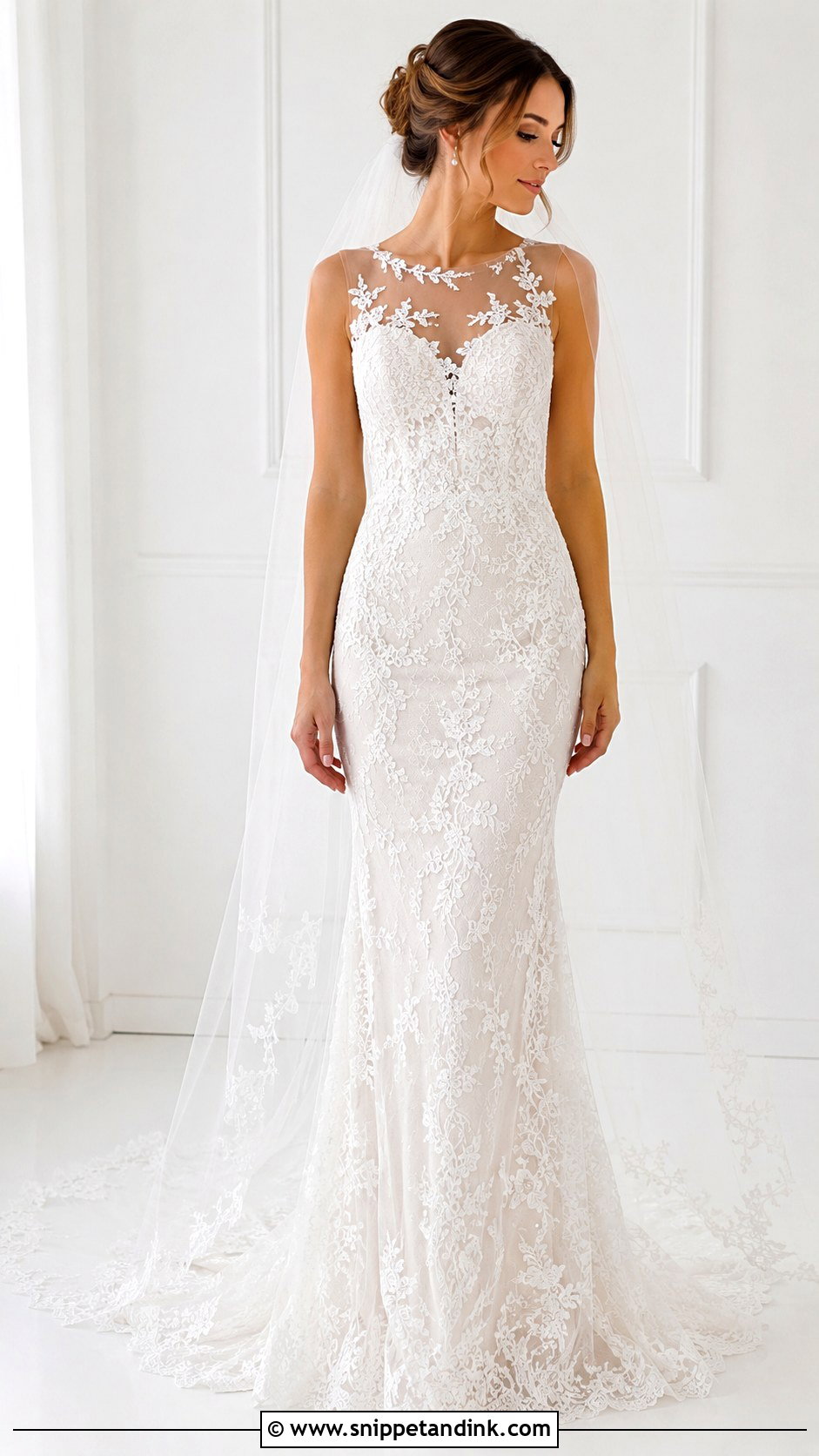 Fitted Lace Wedding Dress With Illusion Neckline - Snippet and Ink - 25 Fitted Lace Wedding Dress Ideas