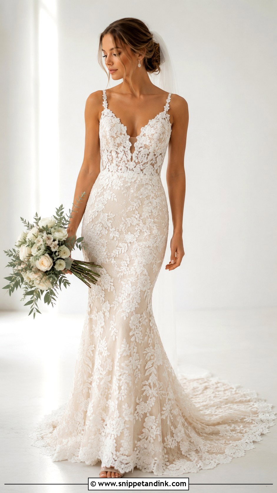 Fitted Lace Wedding Dress With Nude Underlay - Snippet and Ink - 25 Fitted Lace Wedding Dress Ideas