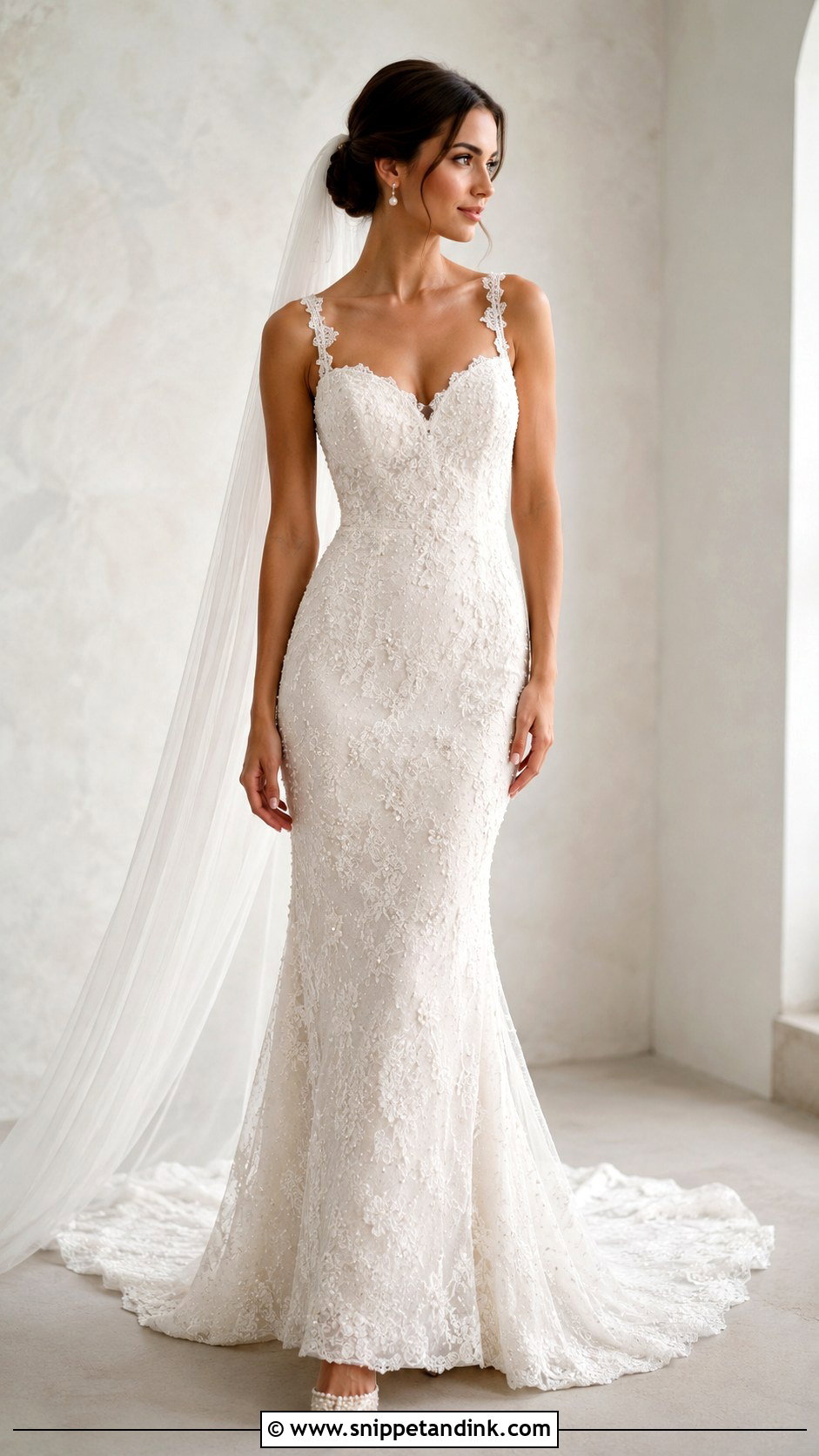 Fitted Lace Wedding Dress With Pearl Details - Snippet and Ink - 25 Fitted Lace Wedding Dress Ideas