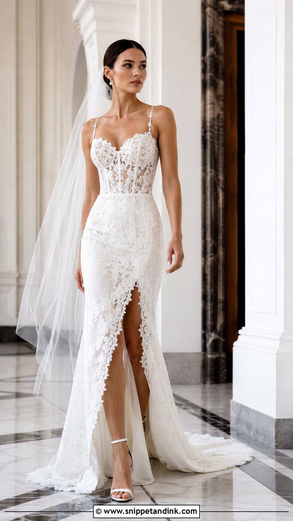 Fitted Lace Wedding Dress With Side Slit - Snippet and Ink - 25 Fitted Lace Wedding Dress Ideas