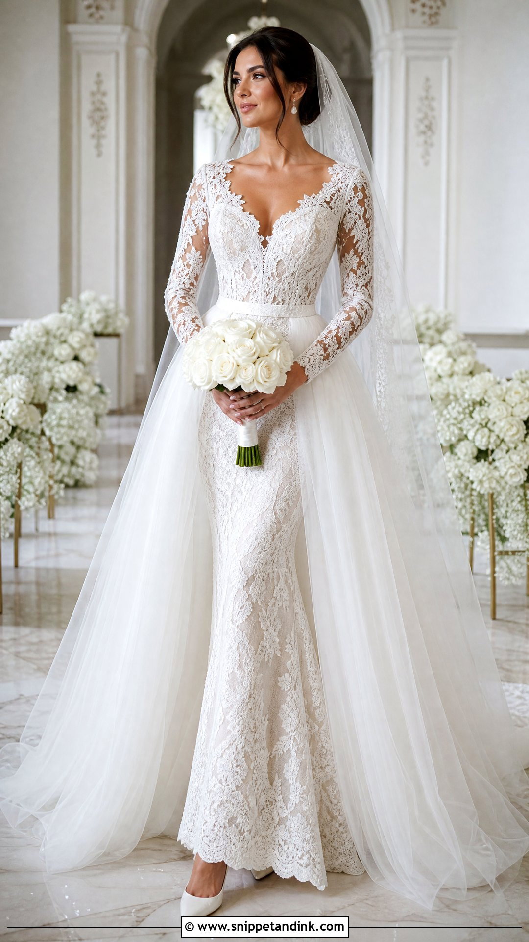 Fitted Lace Wedding Dress With Tulle Overskirt - Snippet and Ink - 25 Fitted Lace Wedding Dress with Sleeves
