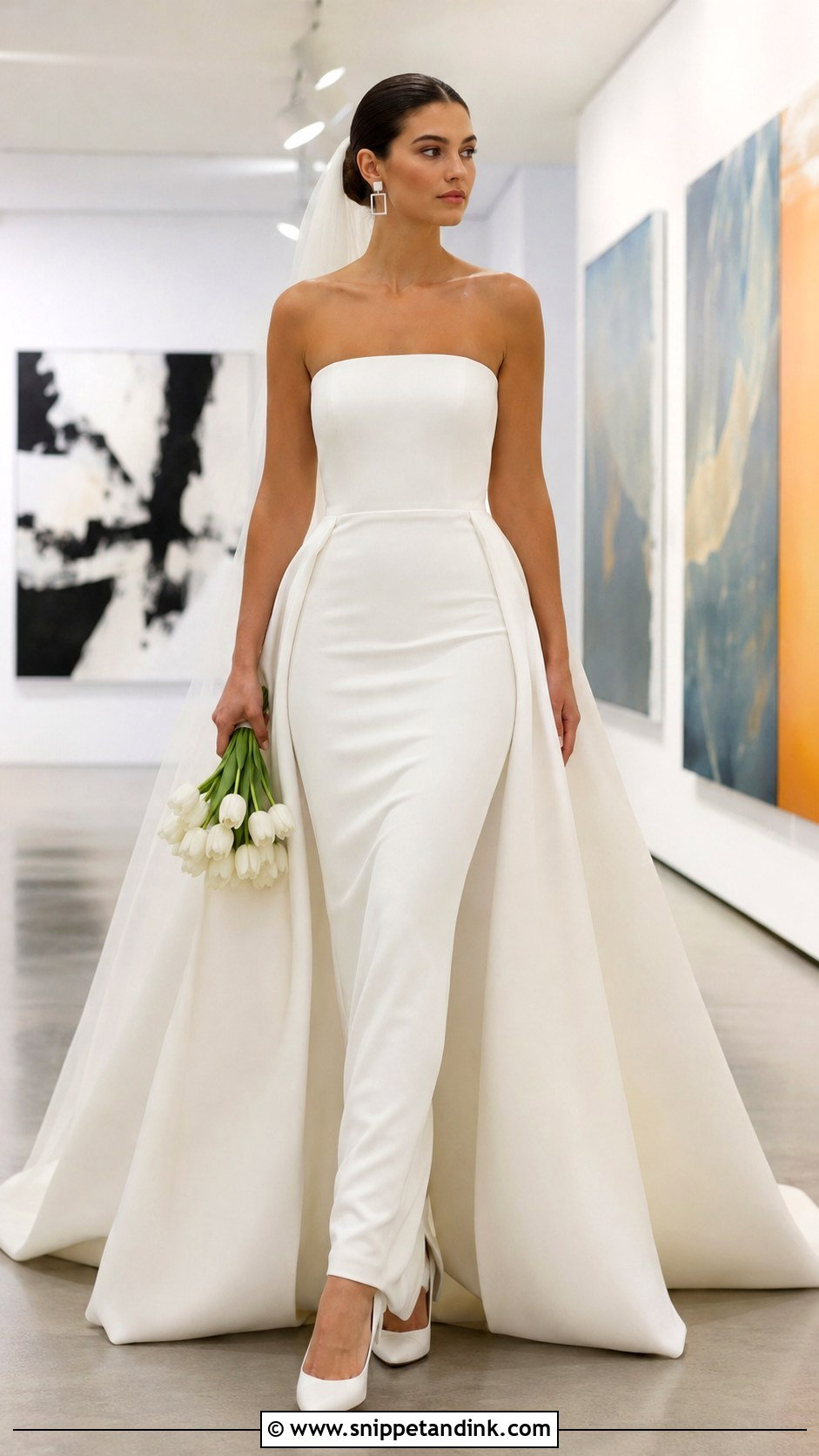 Fitted Minimalist Wedding Dress With Overskirt Train - Snippet and Ink - 20 Fitted Wedding Dress with Train Ideas