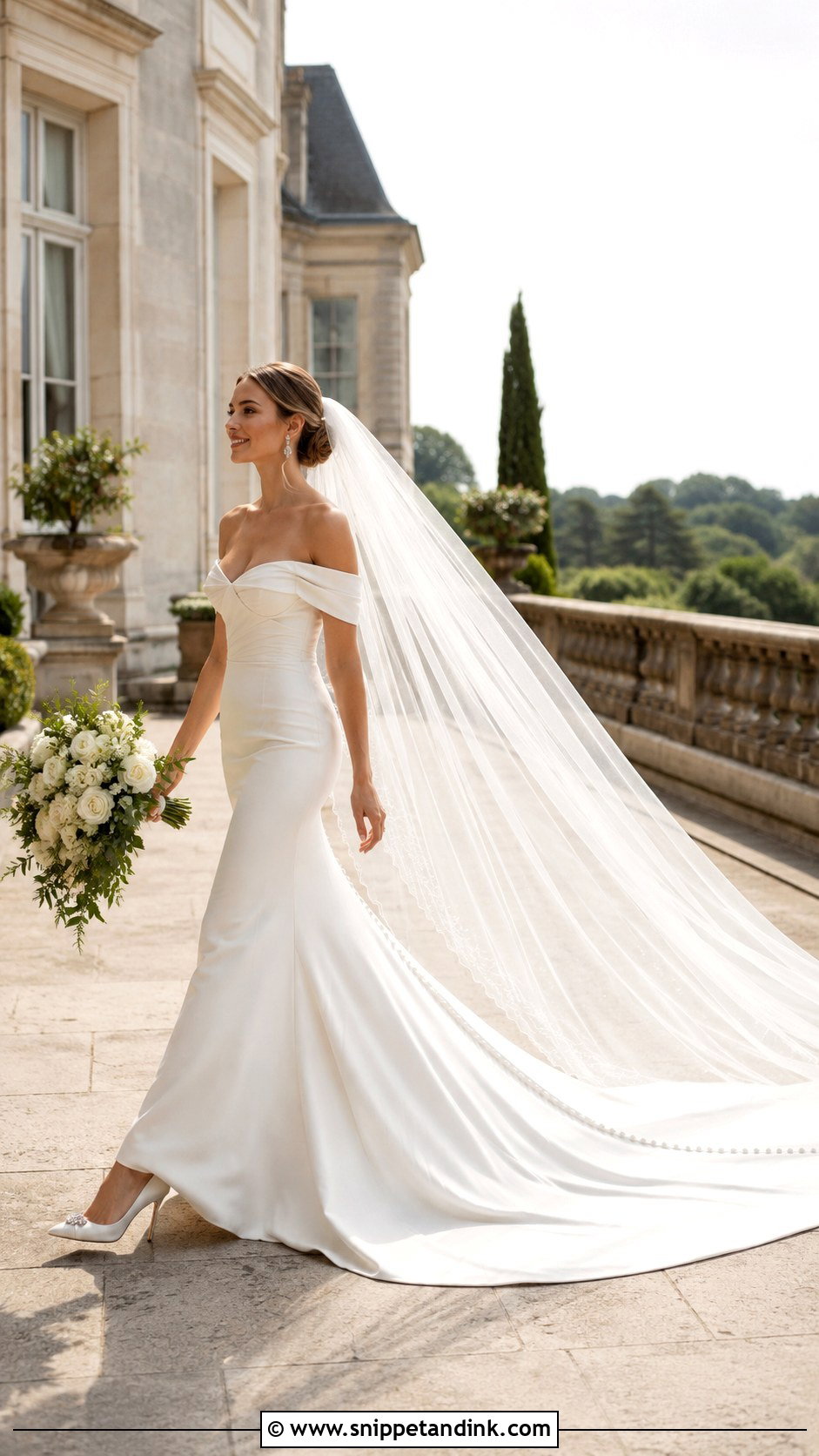 Fitted Off Shoulder Wedding Dress With Long Train - Snippet and Ink - 20 Fitted Wedding Dress with Train Ideas