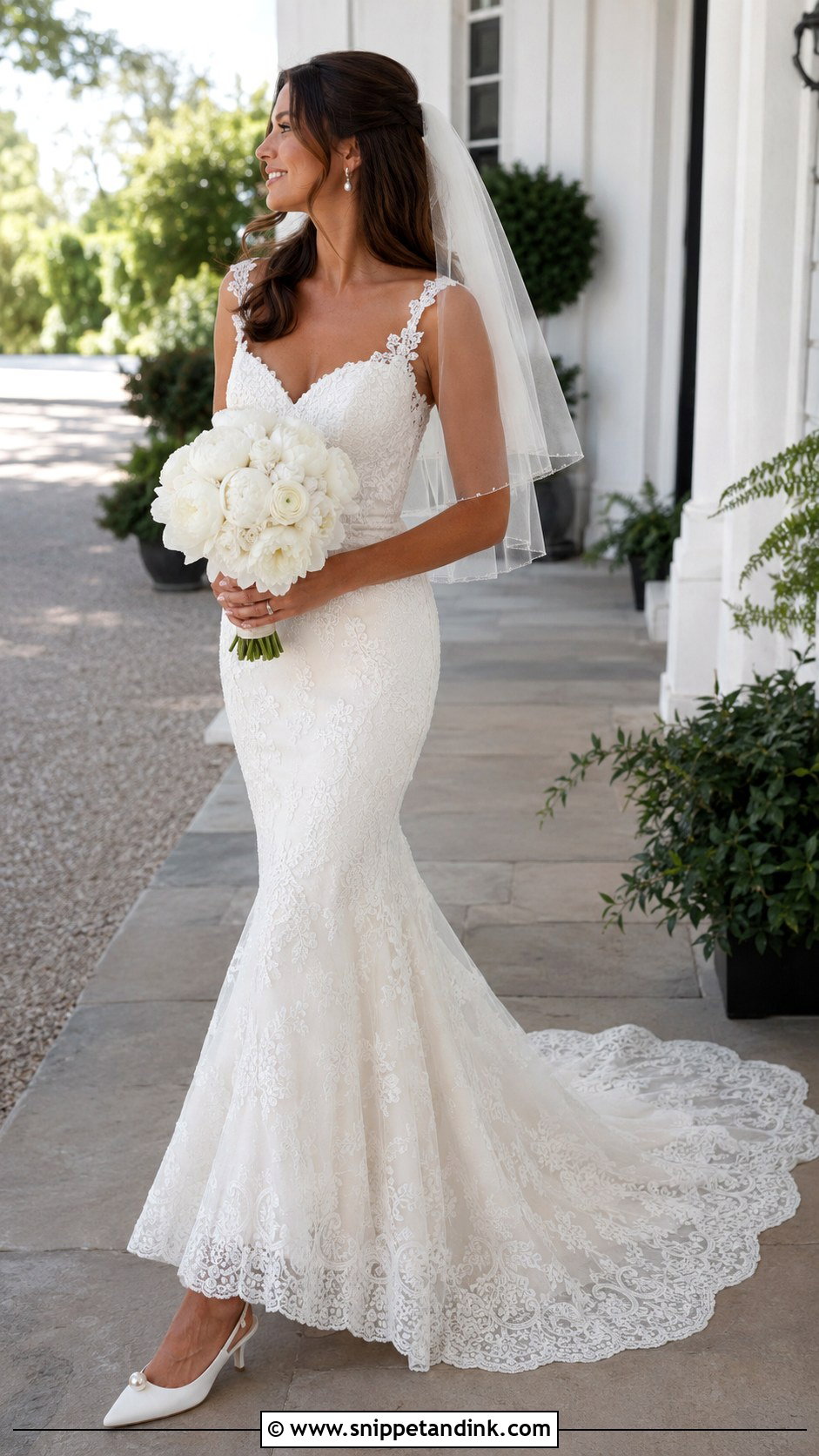 Fitted Trumpet Wedding Dress With Lace Train - Snippet and Ink - 20 Fitted Wedding Dress with Train Ideas