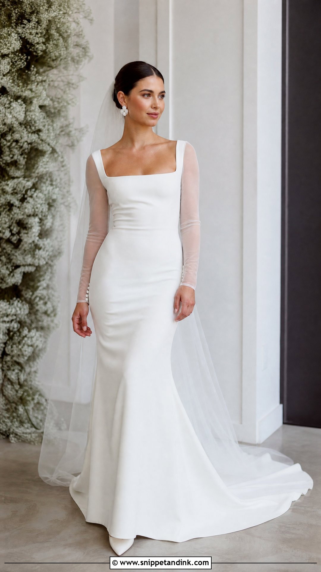 Fitted Tulle Sleeve Crepe Wedding Dress - Snippet and Ink - 20 Wedding Dress Tulle Sleeves